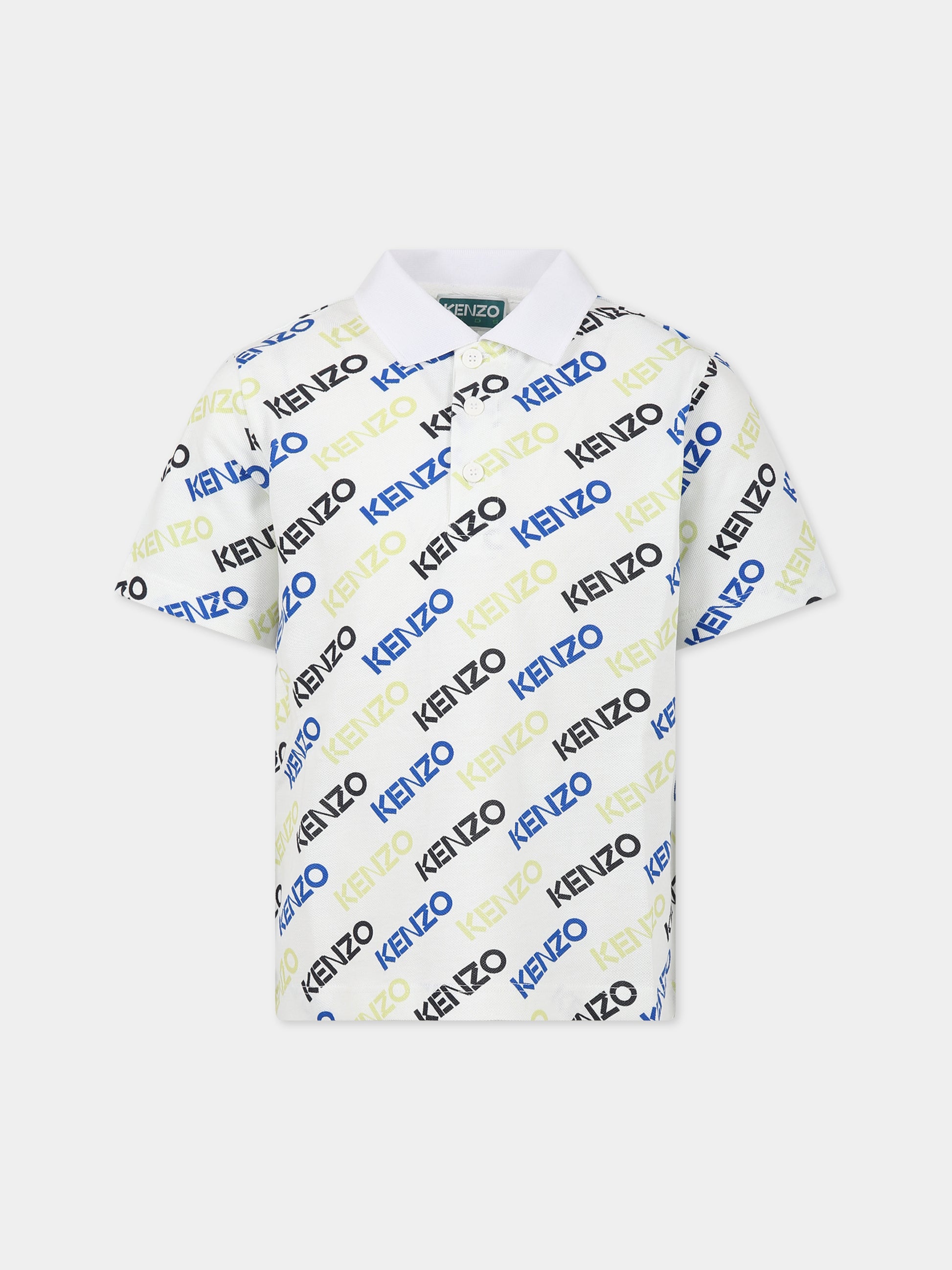 Polo bianca per bambino con logo multicolor,Kenzo Kids,K25798 10P
