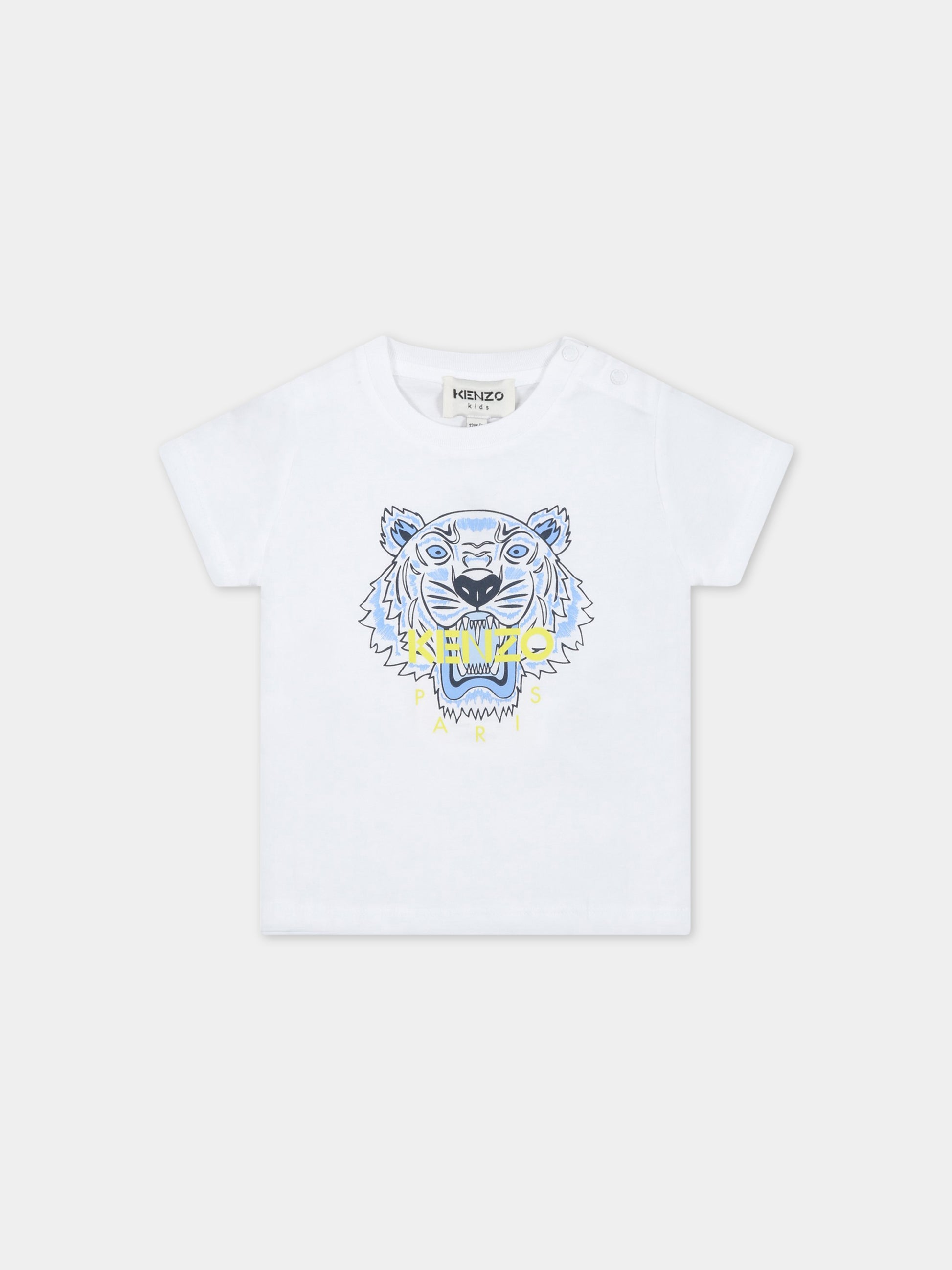 T-shirt bianca per neonato con trigre iconica e logo,Kenzo Kids,K05480 10B