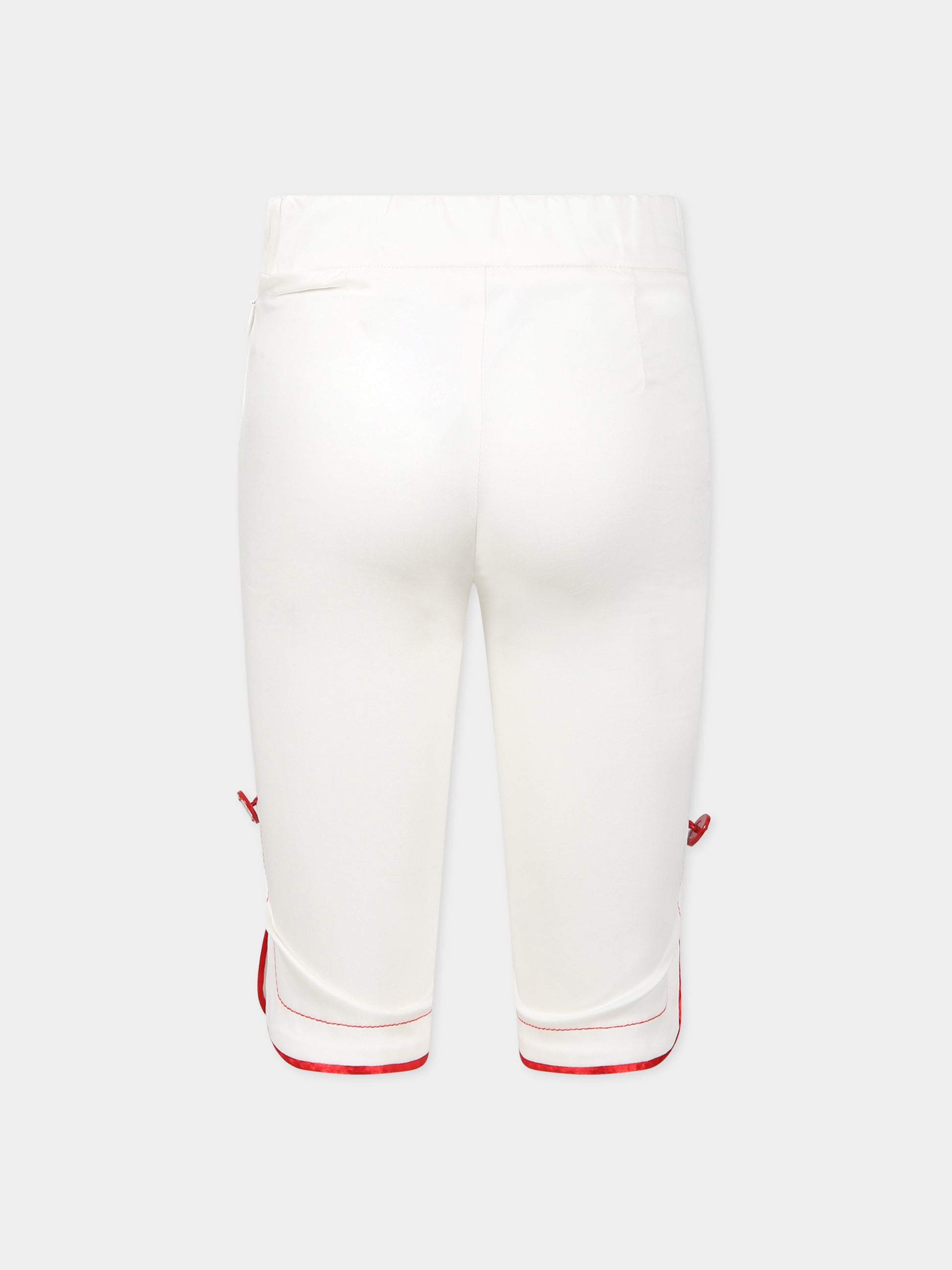 Pantaloni bianchi per bambina con dettagli rossi e logo,Genny,GFBE003 CA248 0000