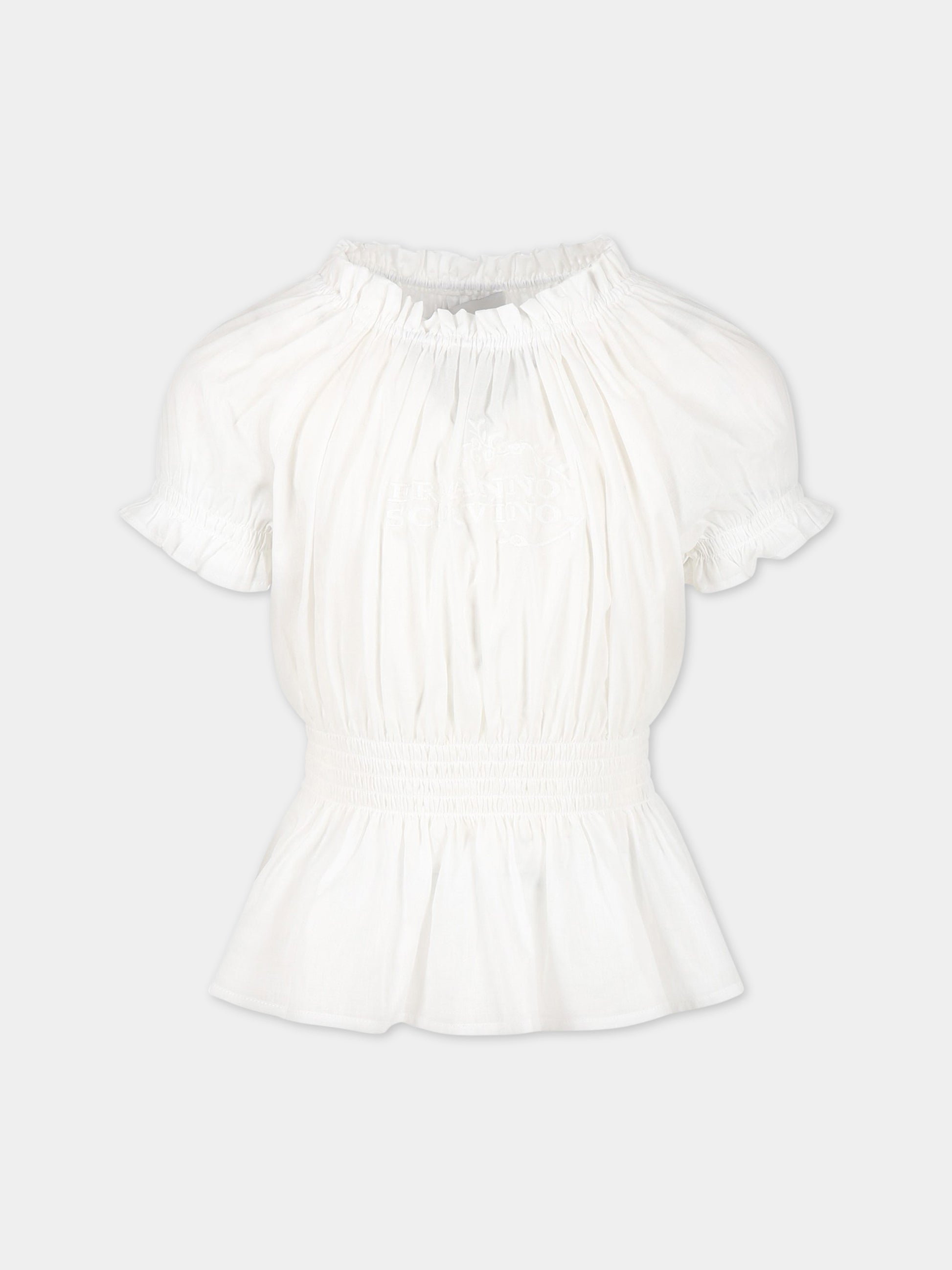T-shirt bianca per bambina con logo,Ermanno Scervino Junior,SFCA036C CF537 0002