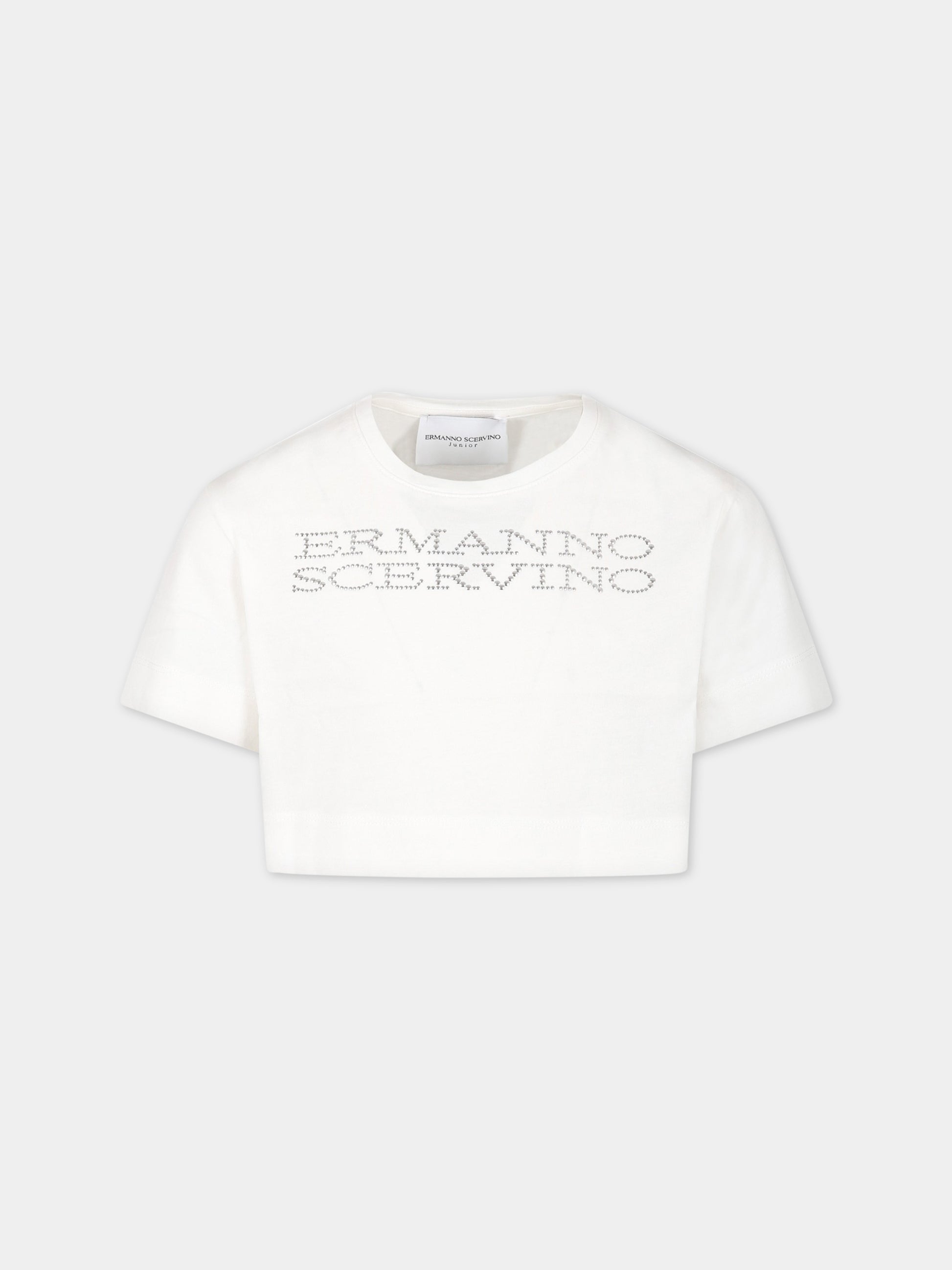 T-shirt bianca per bambina con logo,Ermanno Scervino Junior,SFTS063C JE200 0005