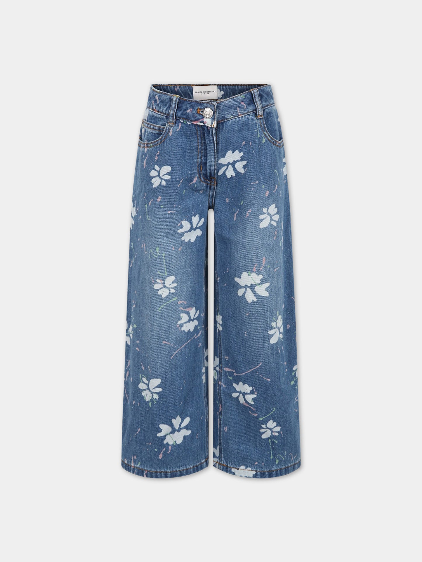 Jeans blu per bambina con stampa e logo,Ermanno Scervino Junior,SFPA050C DF019 4000