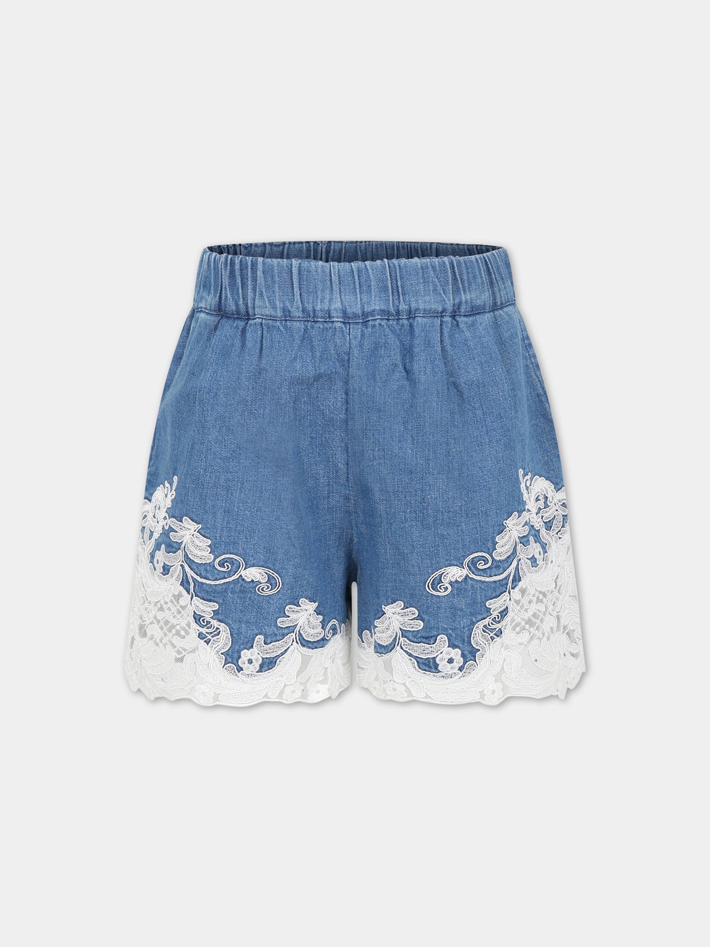 Shorts blu per bambina con logo,Ermanno Scervino Junior,SFBE025C DF020 4006