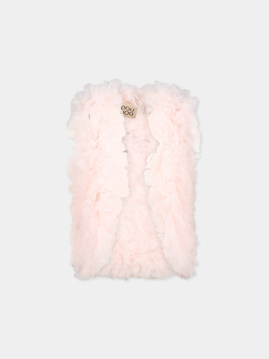 Gilet rosa per bambina con rouches,Douuod Kids,DS2A12 T0048 500