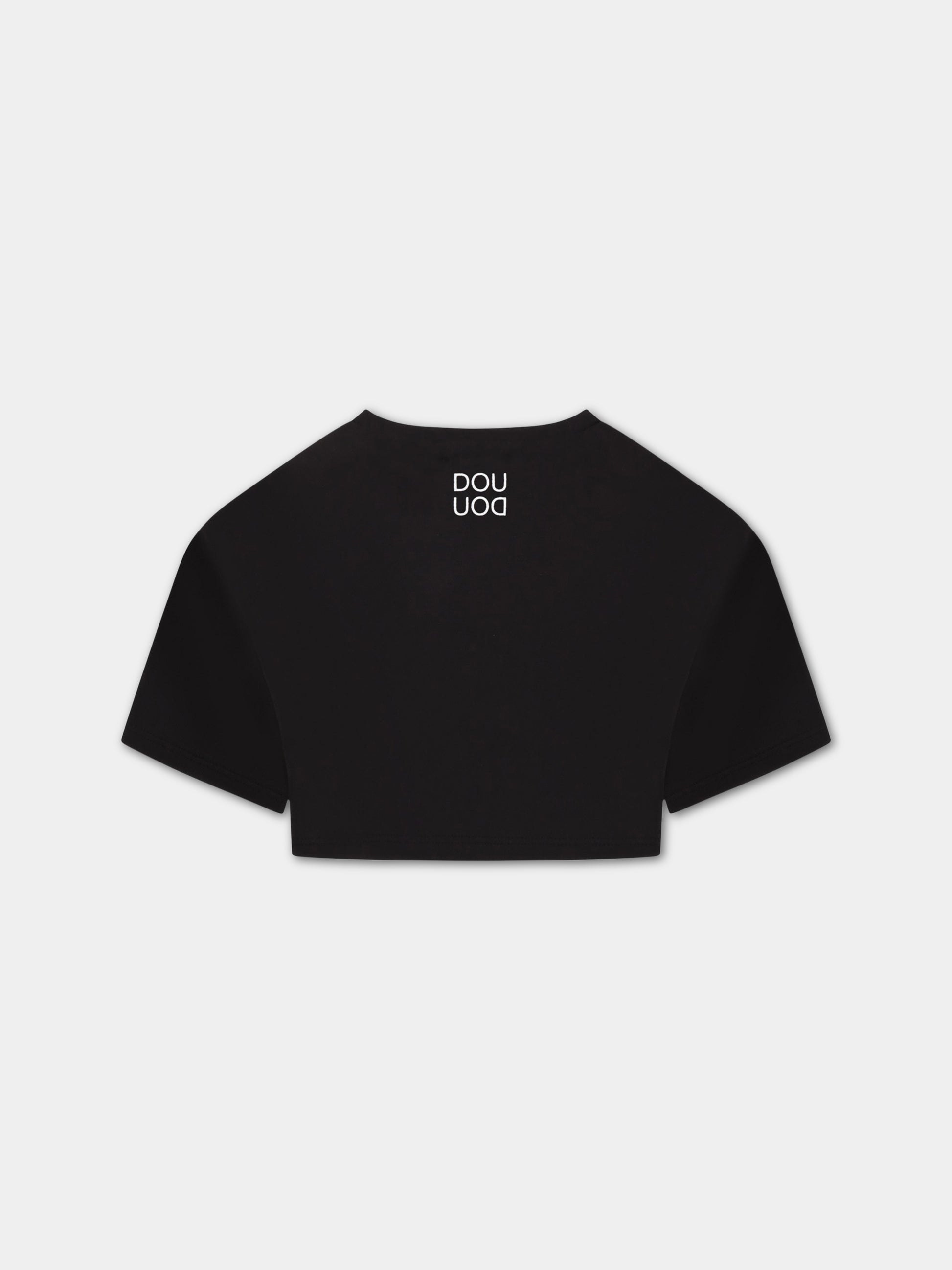 T-shirt nera per bambina con logo,Douuod Kids,DS8A41 Z0761 930