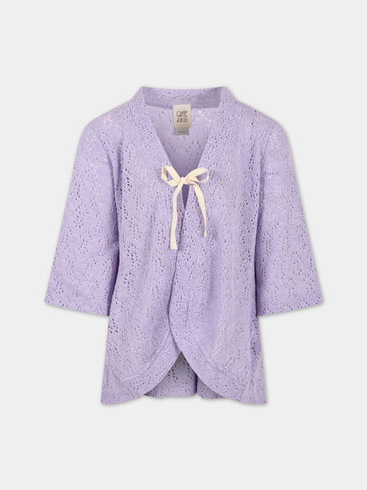 Cardigan viola per bambina con dettagli in lurex,Caffe' D'orzo,ZS9A30 Q0009 522
