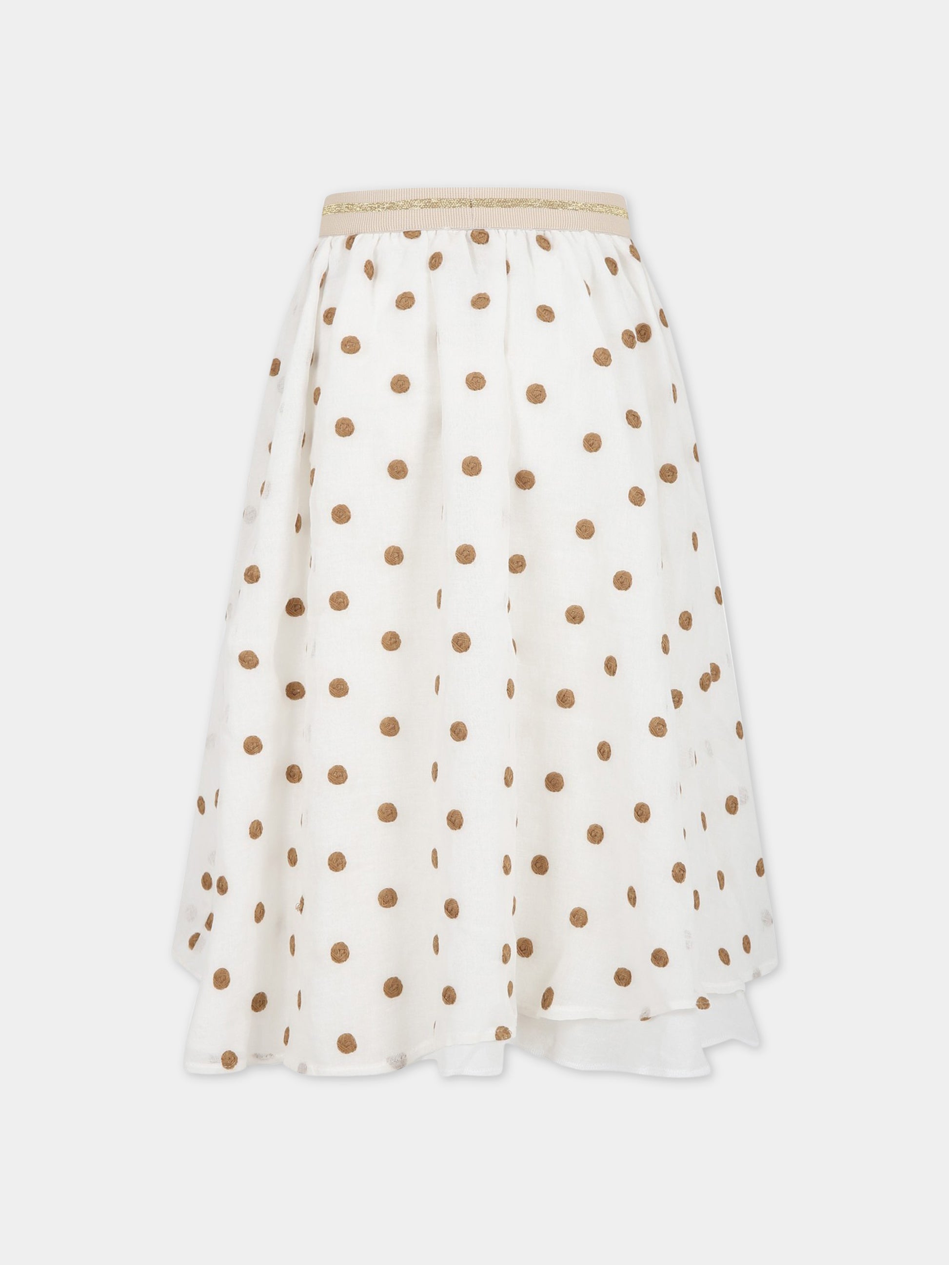 Gonna bianco per bambina con ricami all-over,Caffe' D'orzo,ZS7A10 K0133 101MA