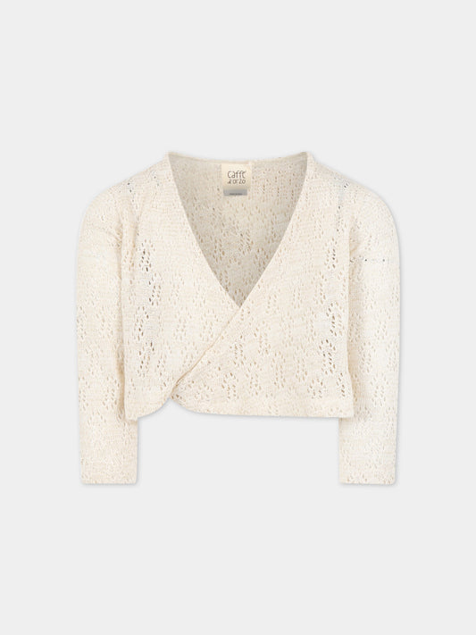 Cardigan avorio per bambina con dettagli in lurex,Caffe' D'orzo,ZS9A20 Q0009 106