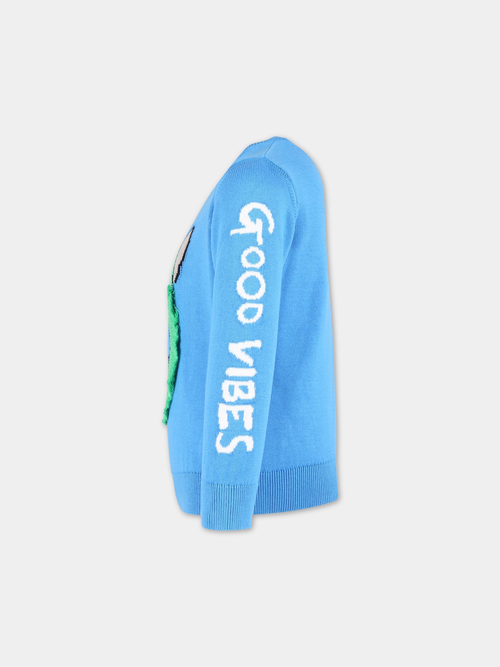 Maglione azzurro per bambino con scimpanzé,Stella Mccartney Kids,TS9P00 Z1144 610