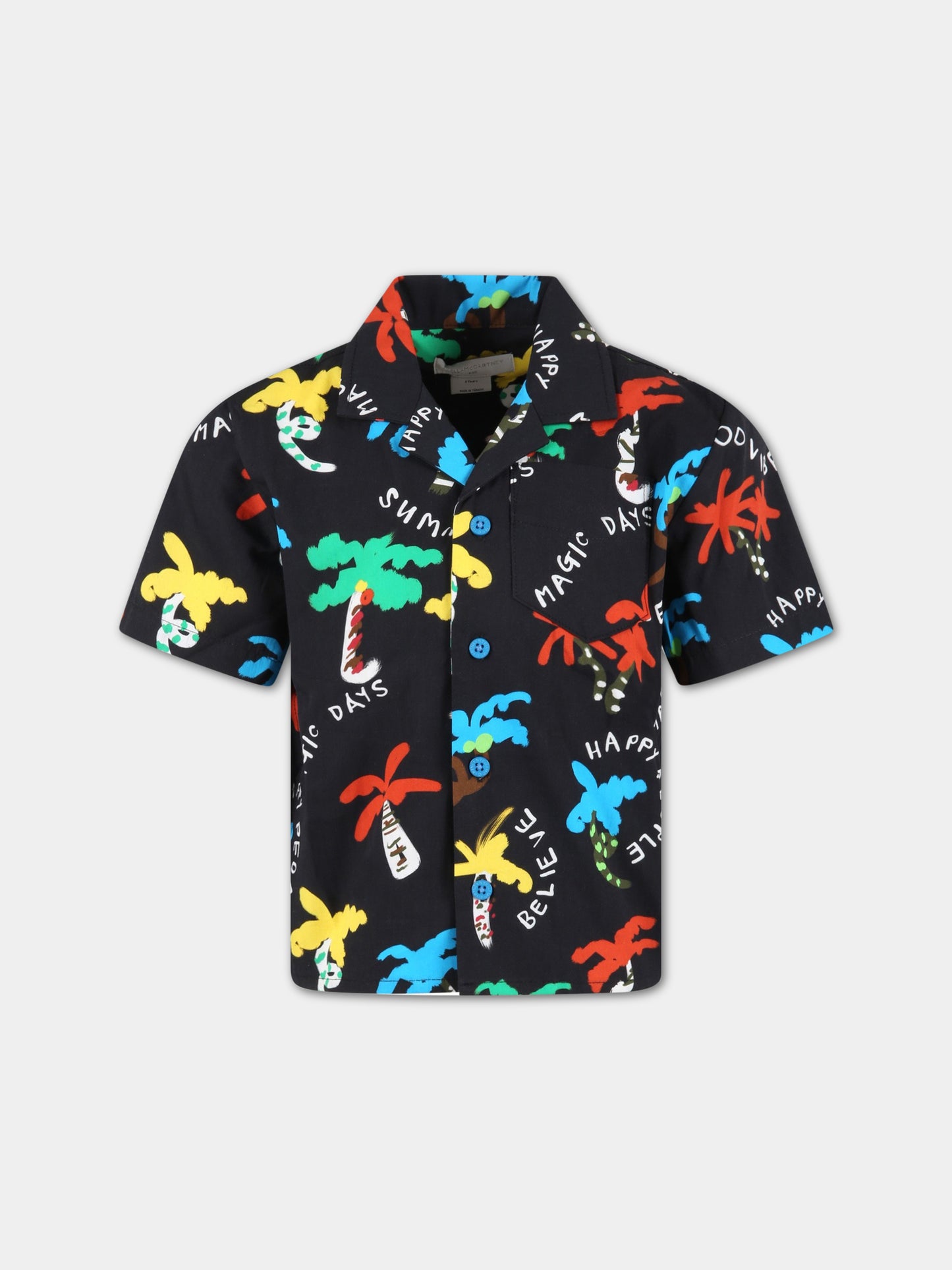 Camicia nera per bambino con palme  e scritte bianche,Stella Mccartney Kids,TS5P31 Z0974 930MC