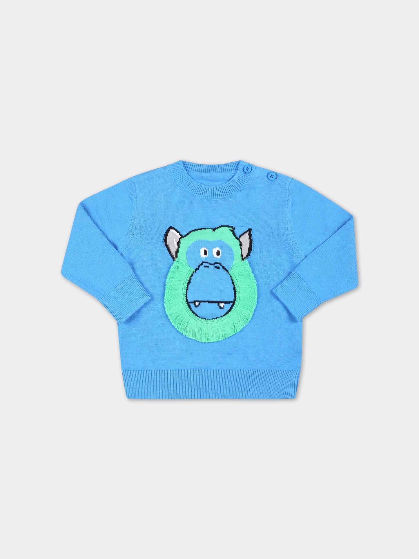 Maglione azzurro per neonato con gorilla,Stella Mccartney Kids,TS9500 Z1144 610