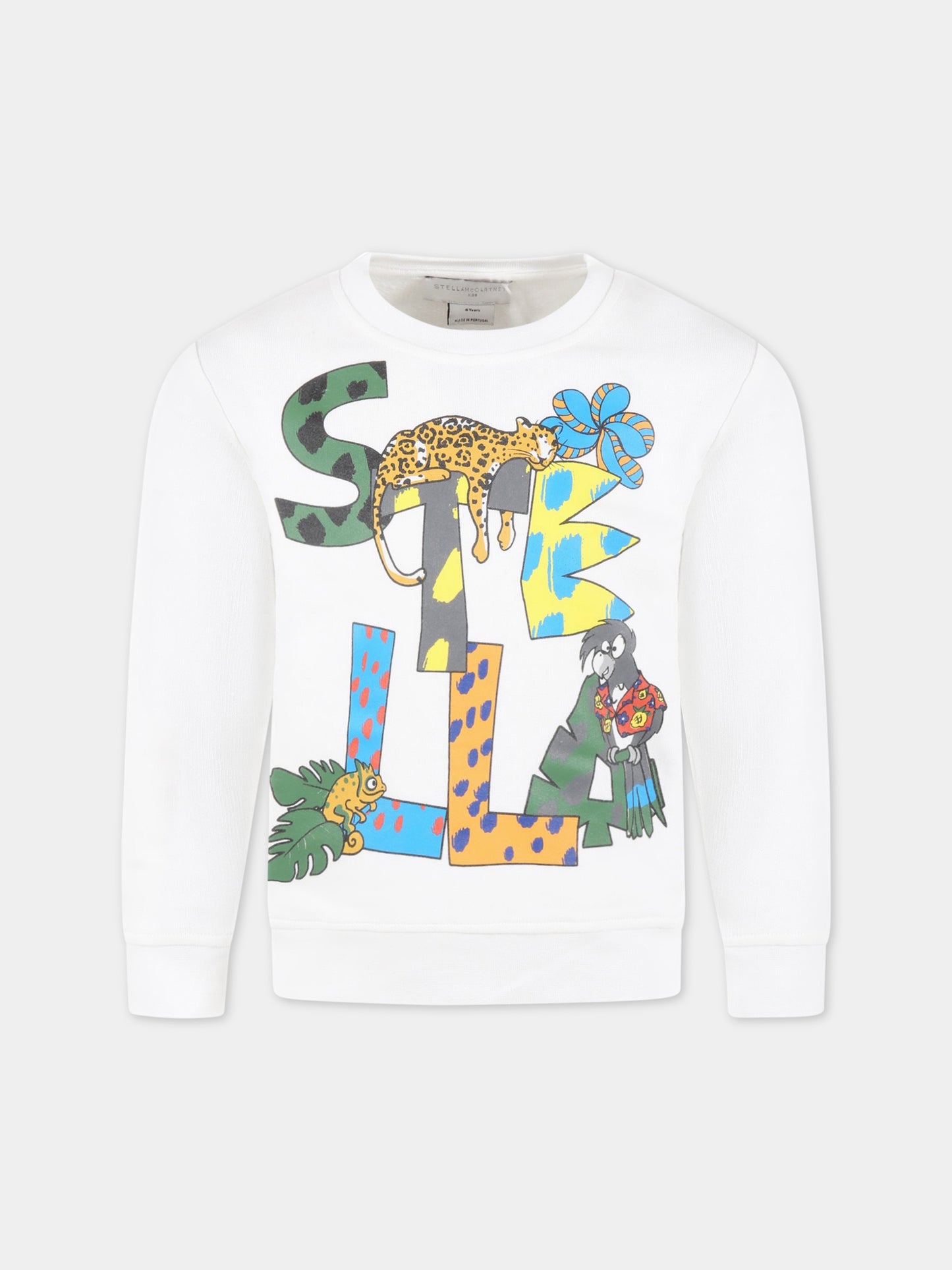 Felpa bianca per bambini con logo colorato e animali,Stella Mccartney Kids,TS4S70 Z0499 100