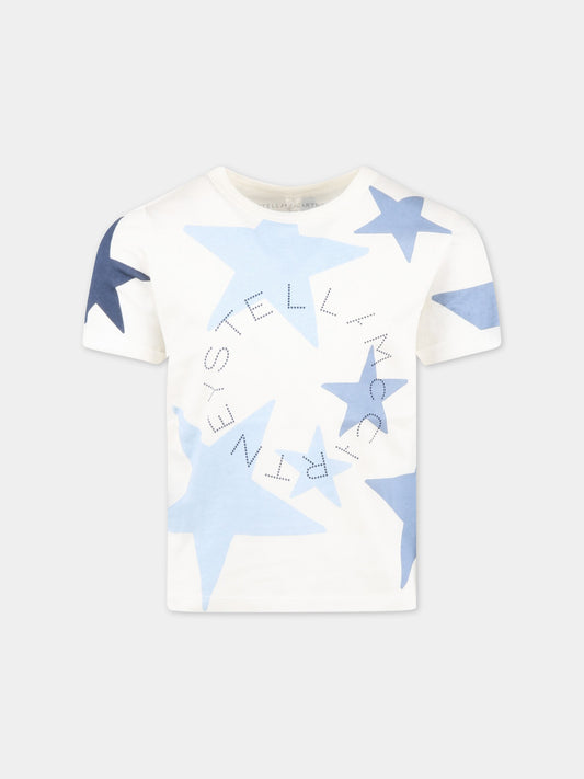 T-shirt bianca per bambina con stelle e logo,Stella Mccartney Kids,TS8C11 Z0913 101MC