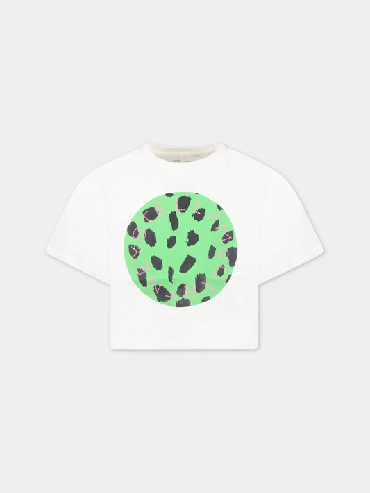 T-shirt bianca per bambina con cerchio verde e logo,Stella Mccartney Kids,TS8C71 Z0434 101