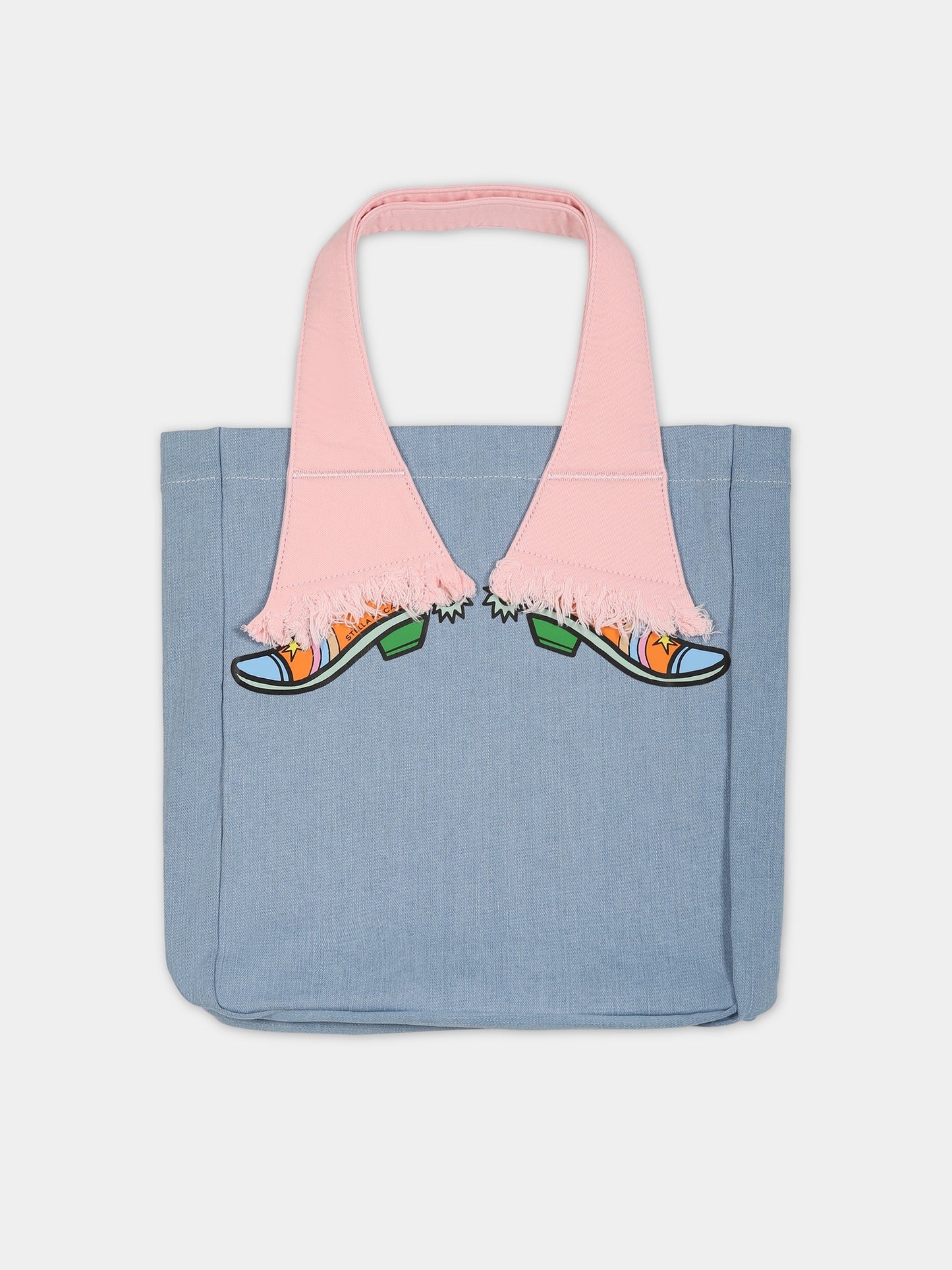 Borsa celeste per bambina con stampa stivali e logo,Stella Mccartney Kids,TS0B18 Z0153 604