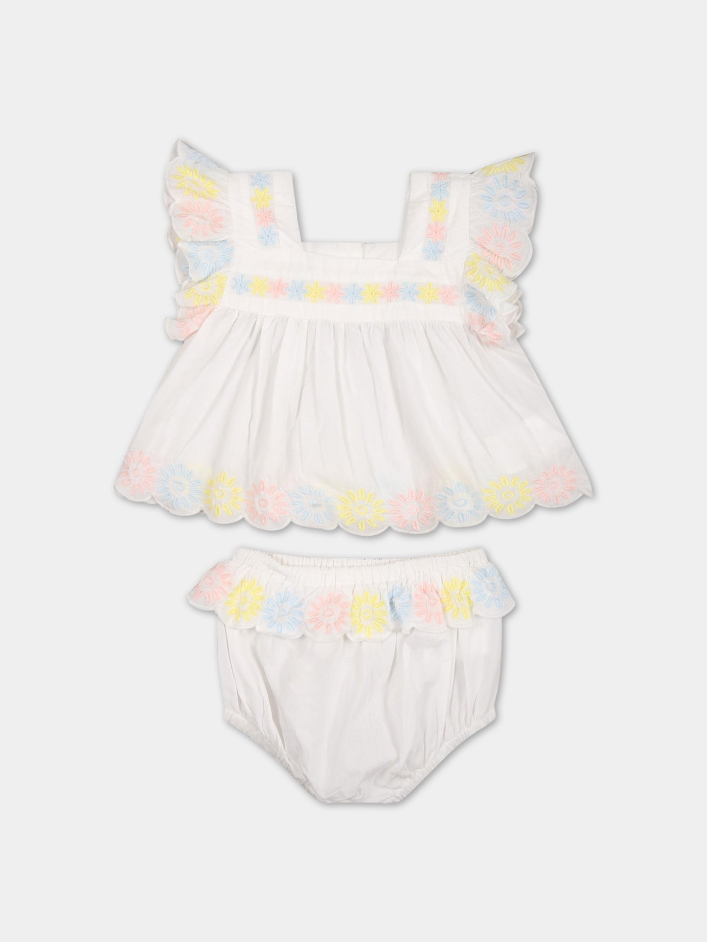 Completo bianco per neonata con fiori ricamati,Stella Mccartney Kids,TS1272 Z0142 101