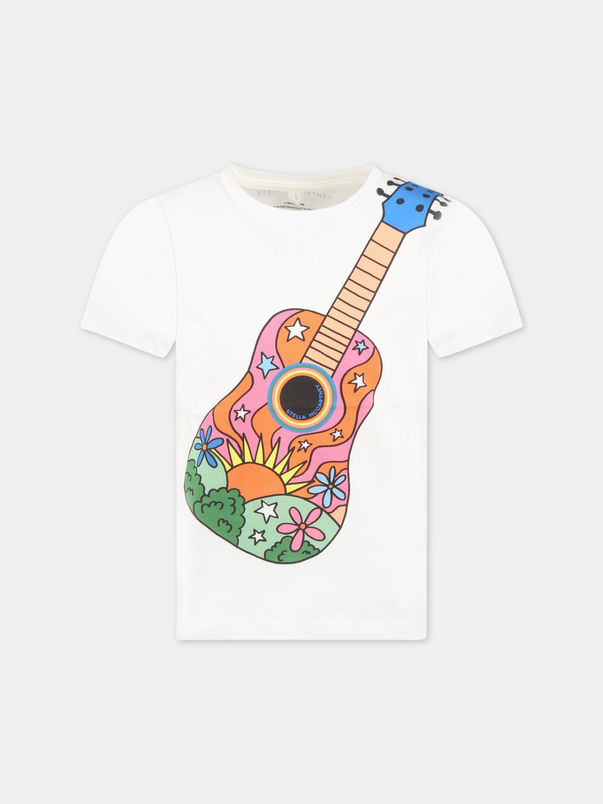 T-shirt bianca con stampa chitarra per bambina,Stella Mccartney Kids,TS8A01 Z0434 101