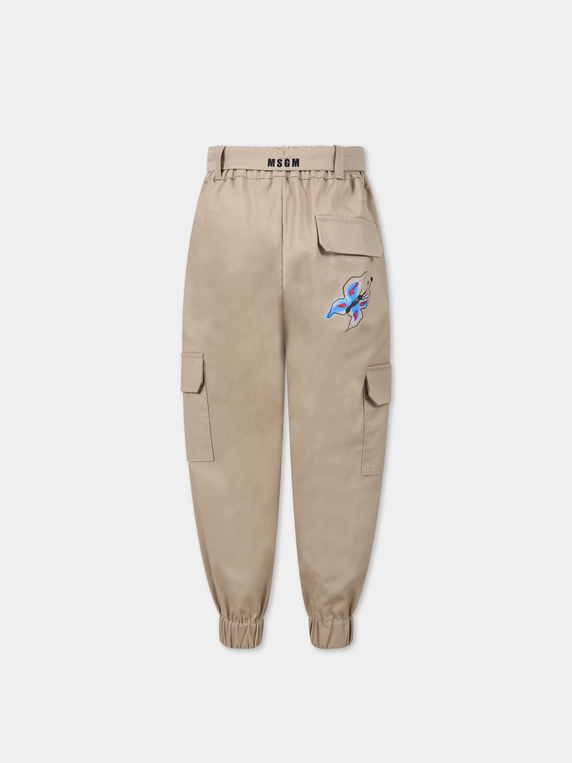 Pantaloni beige per bambina con stampa multicolor e logo,Msgm Kids,MS029406 015