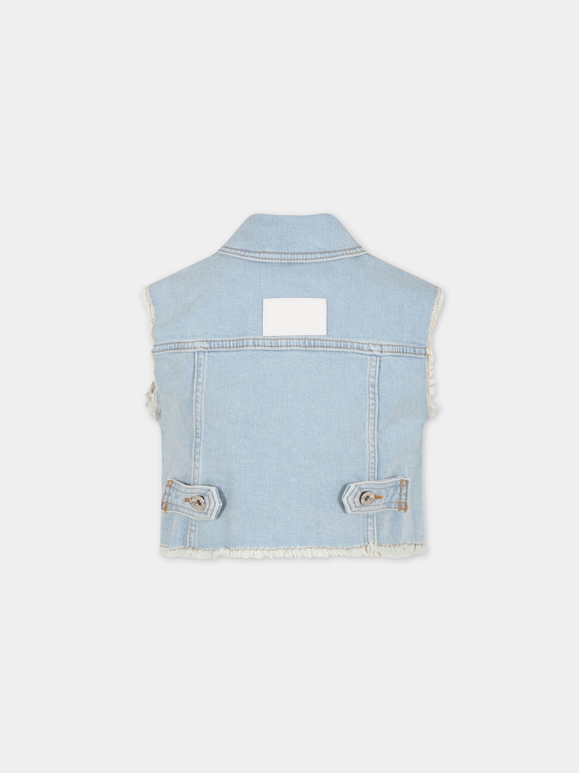 Giacca celeste smanicata per bambina con logo,Msgm Kids,MS029378 126