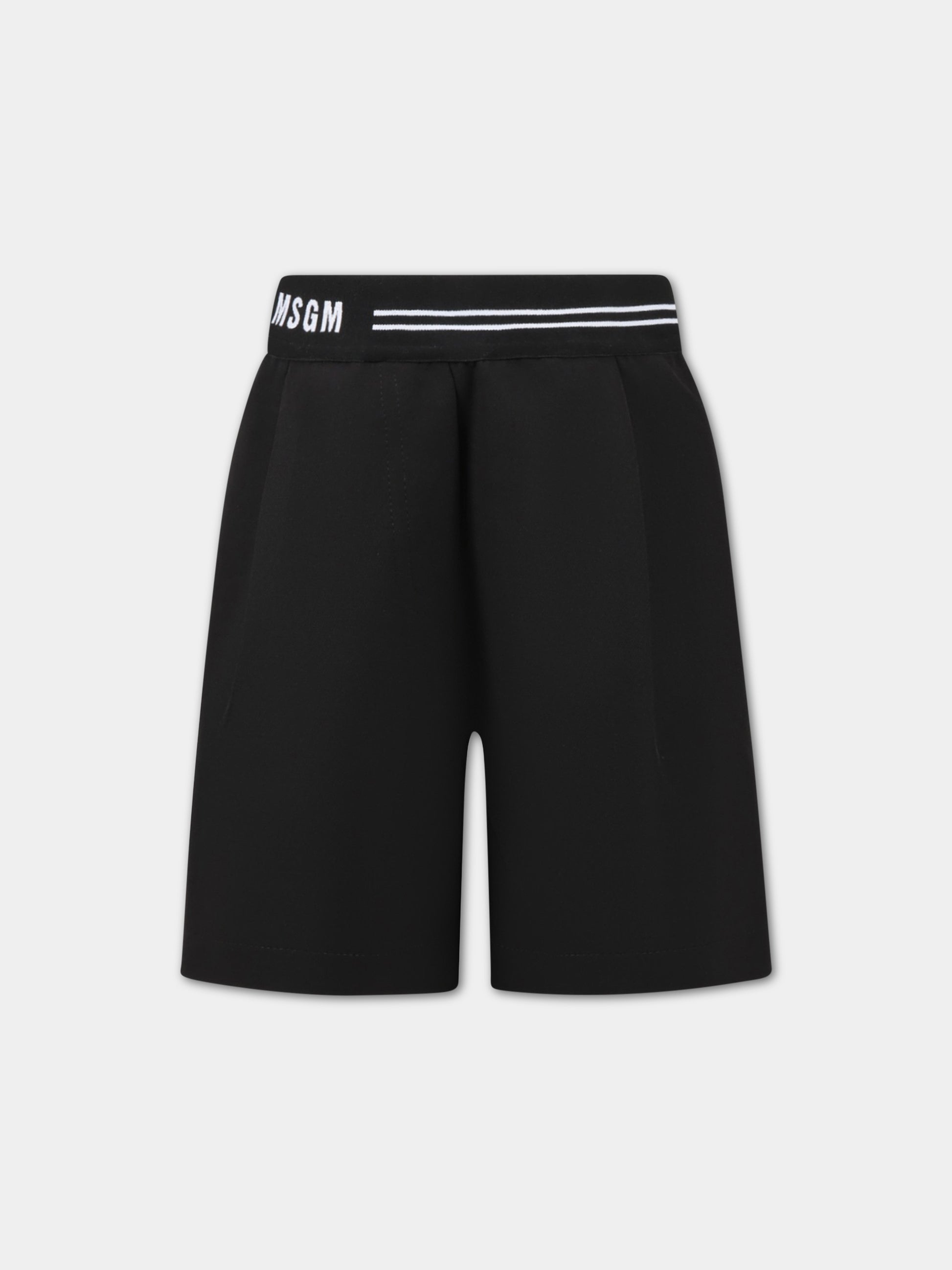Shorts neri per bambina con logo bianco,Msgm Kids,MS029410 110