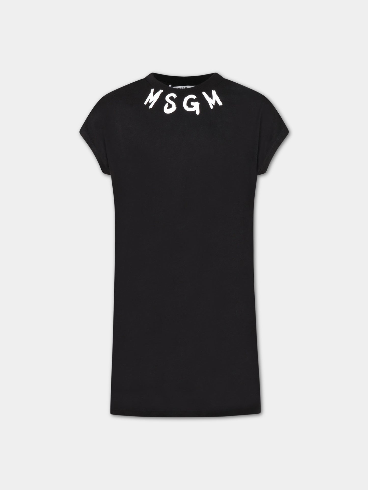 Vestito nero per bambina con logo bianco,Msgm Kids,MS029340 110