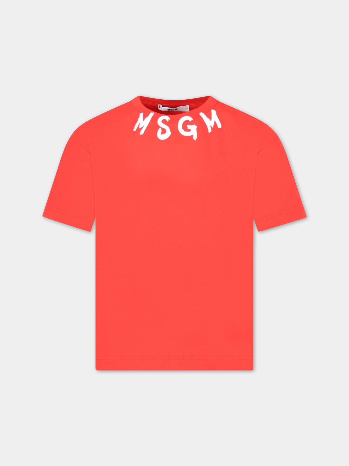 T-shirt rossa per bambino con logo bianco,Msgm Kids,MS029318 040