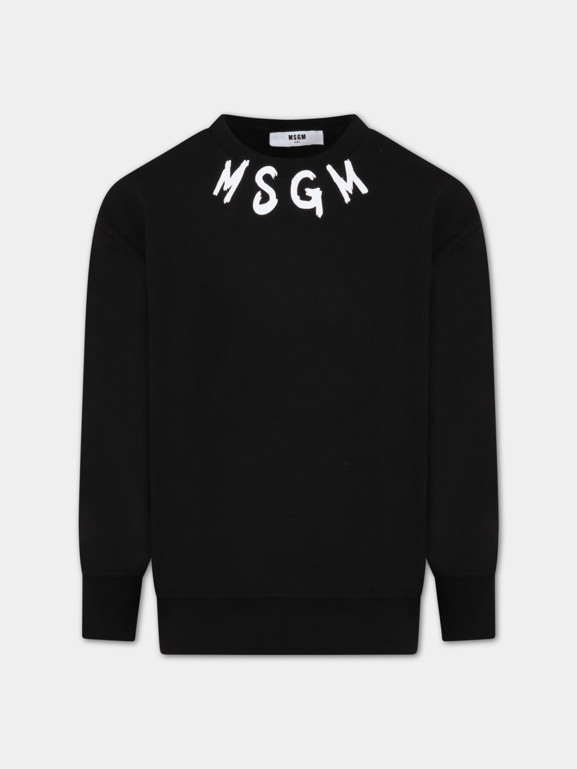 Felpa nera per bambino con logo bianco,Msgm Kids,MS029323 110