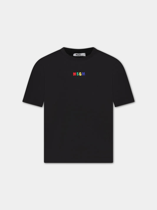T-shirt nera per bambini con logo multicolor,Msgm Kids,MS029319 110