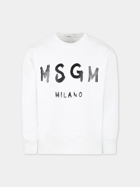 Felpa bianca per bambino con logo nero,Msgm Kids,MS029324 001