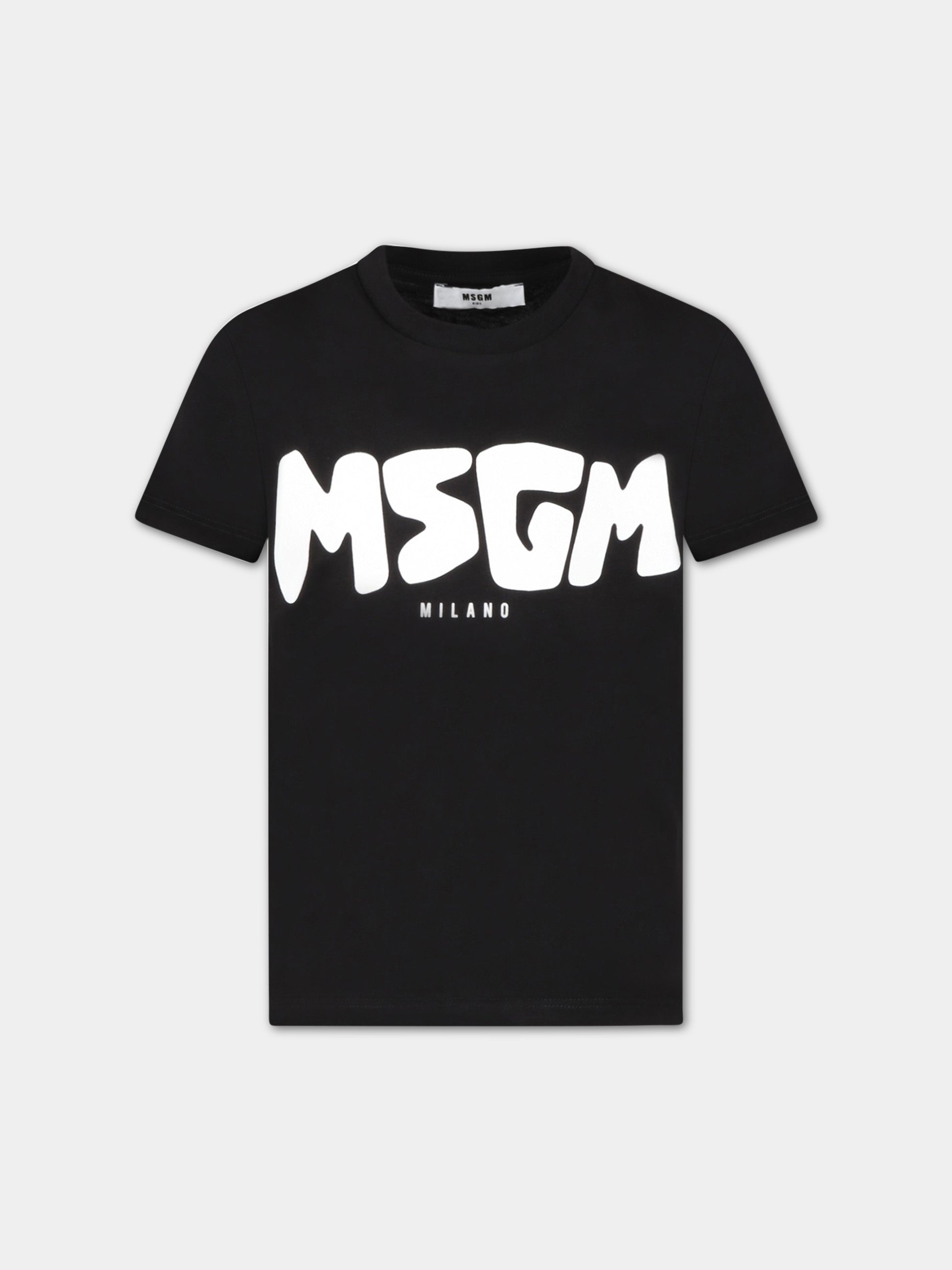 T-shirt nera per bambini con logo bianco,Msgm Kids,MS029501 110