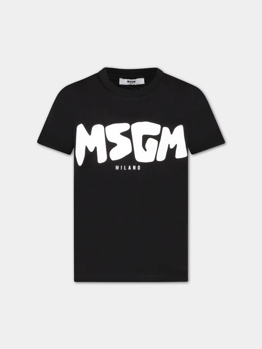 T-shirt nera per bambini con logo bianco,Msgm Kids,MS029501 110