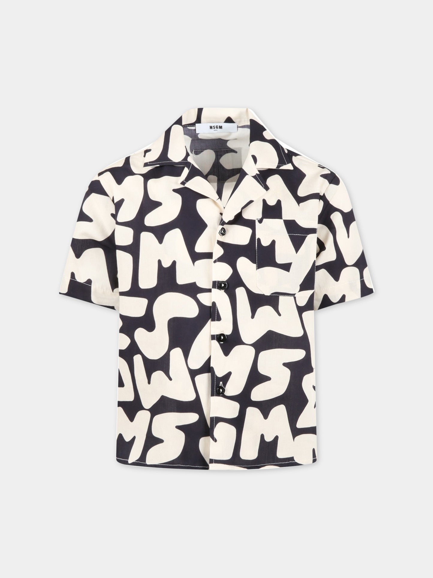 Camicia nera per bambino con logo avorio,Msgm Kids,MS029508 200