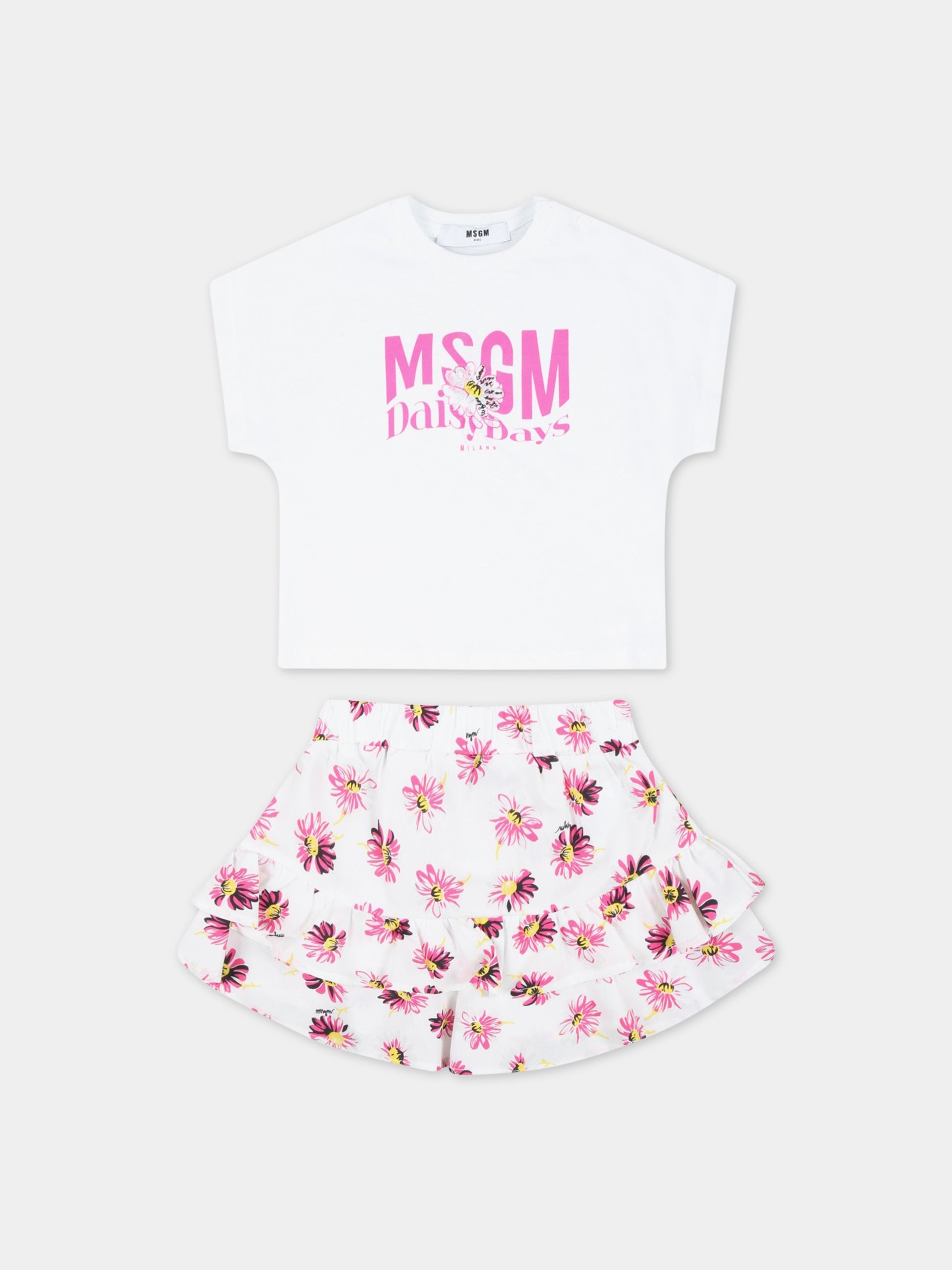 Completo bianco per neonata con logo fucsia,Msgm Kids,MS029387 001