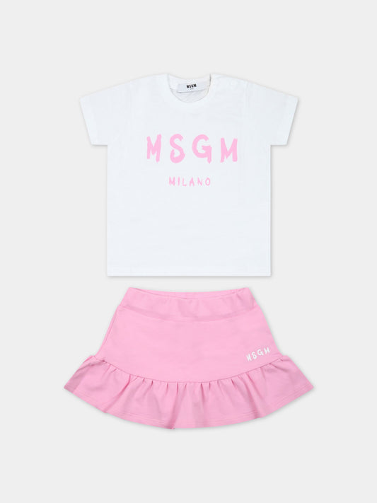 Completo bianco e rosa per neonata con logo,Msgm Kids,MS029363 001/18