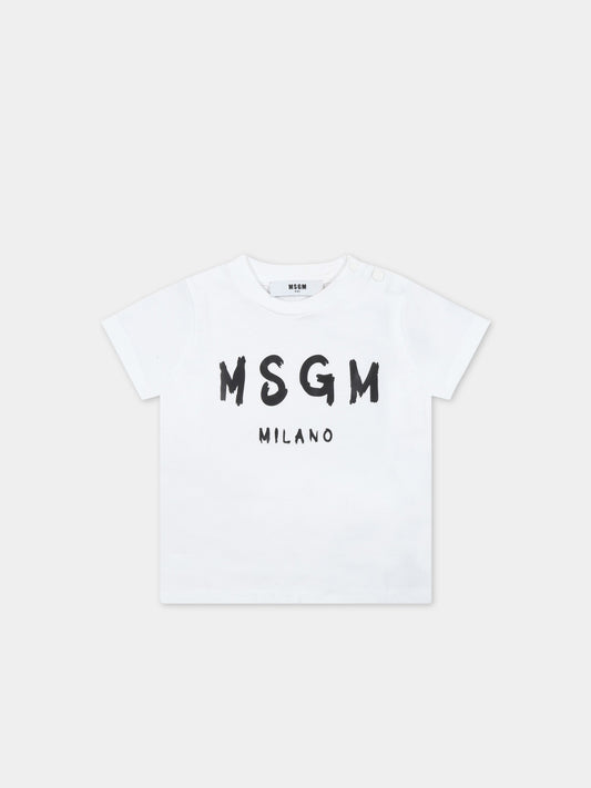 T-shirt bianca per neonato con logo nero,Msgm Kids,MS029355 001