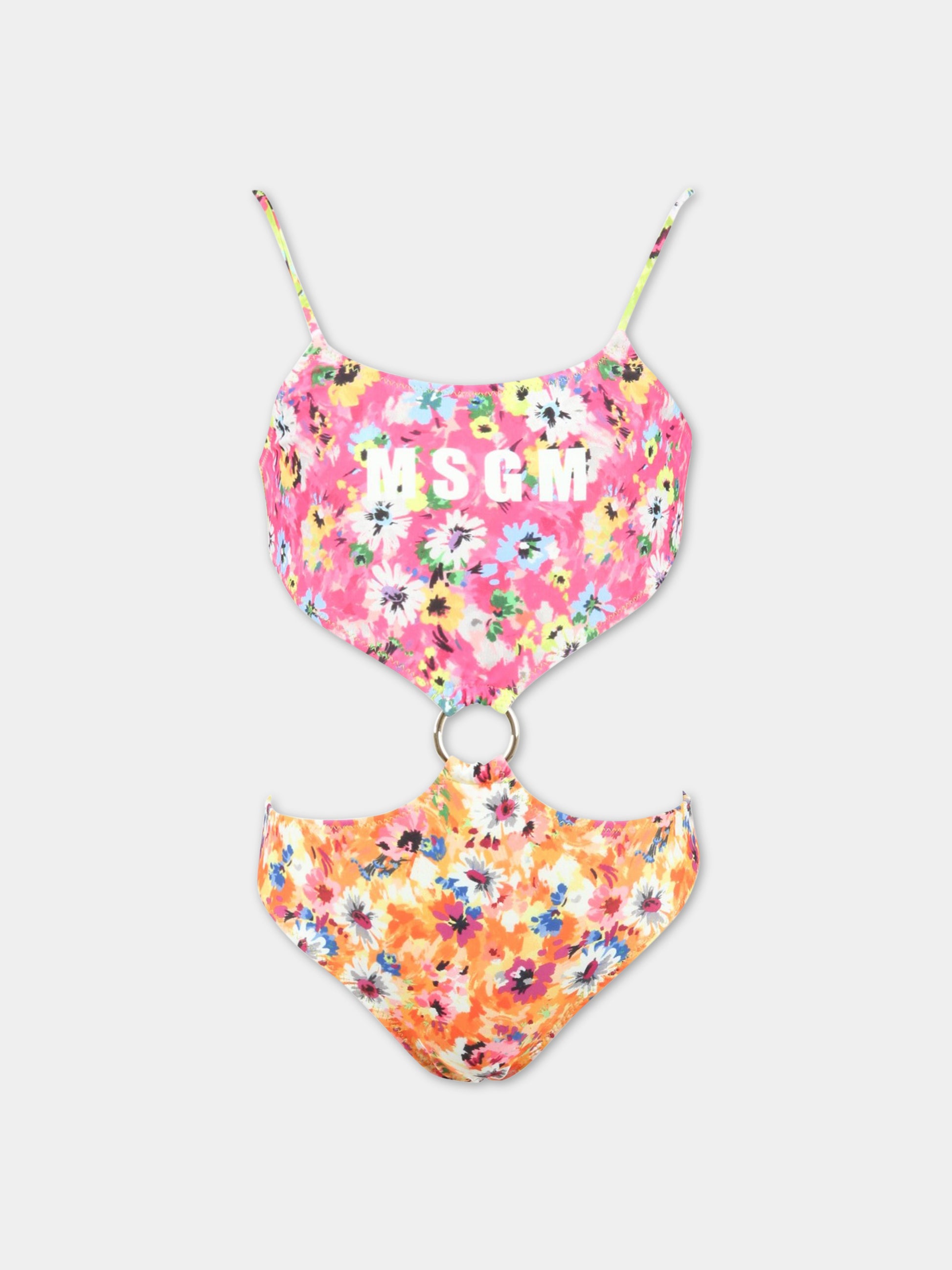 Trikini multicolor per bambina con stampa floreale,Msgm Kids,MS029354 200