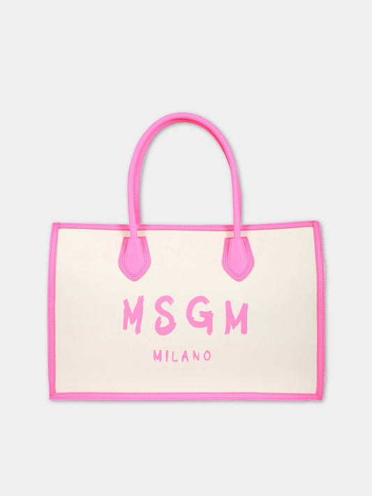 Borsa beige per bambina con logo,Msgm Kids,MS029496 012/02