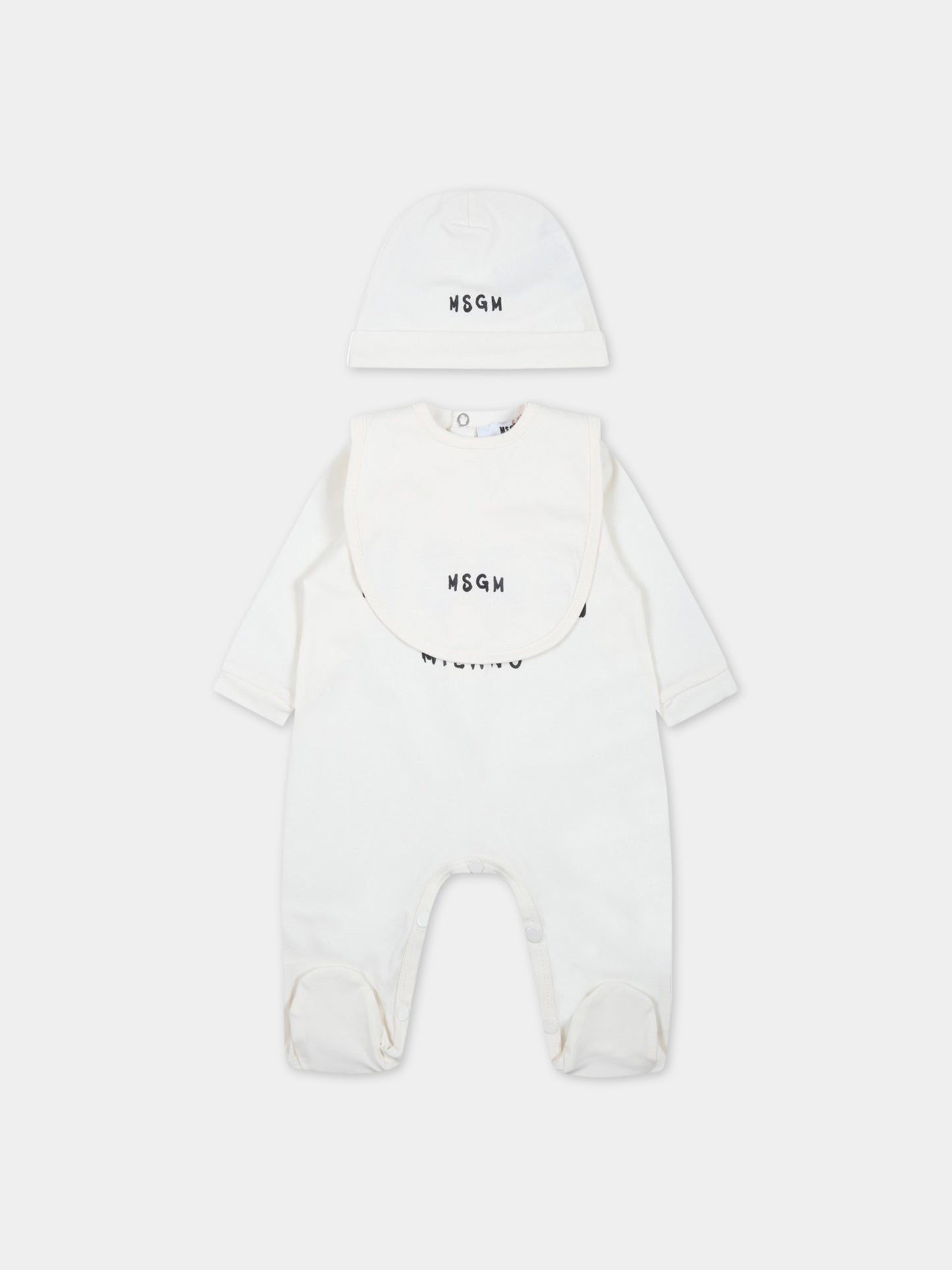 Set bianco per neonati con logo nero,Msgm Kids,MS029364 013