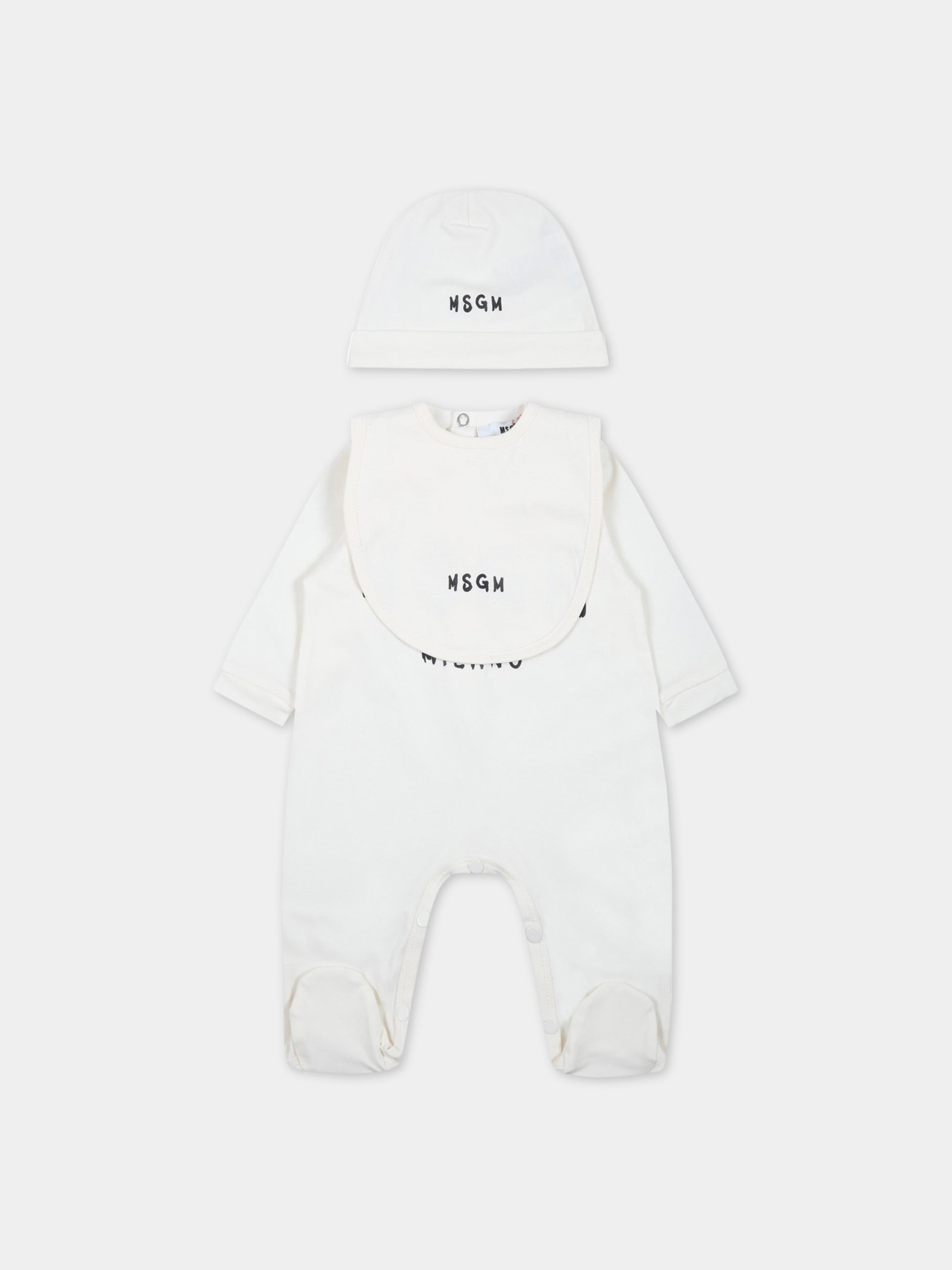 Set bianco per neonati con logo nero,Msgm Kids,MS029364 013