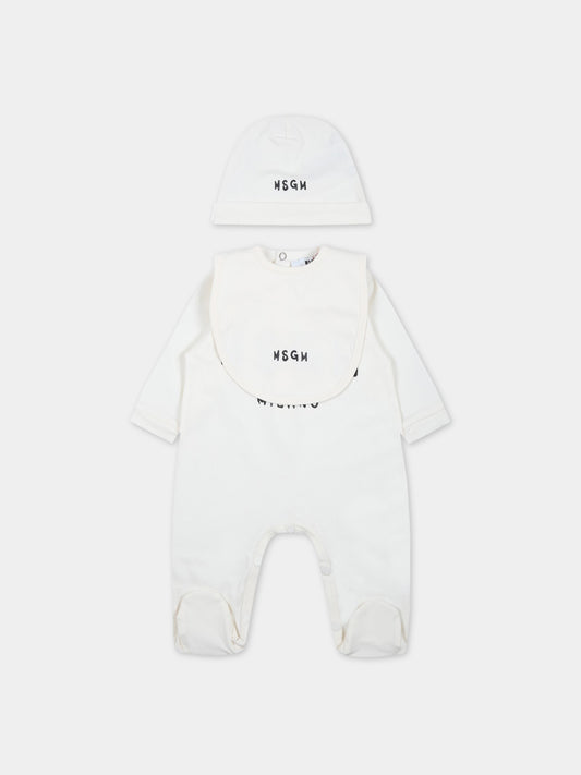 Set bianco per neonati con logo nero,Msgm Kids,MS029364 013