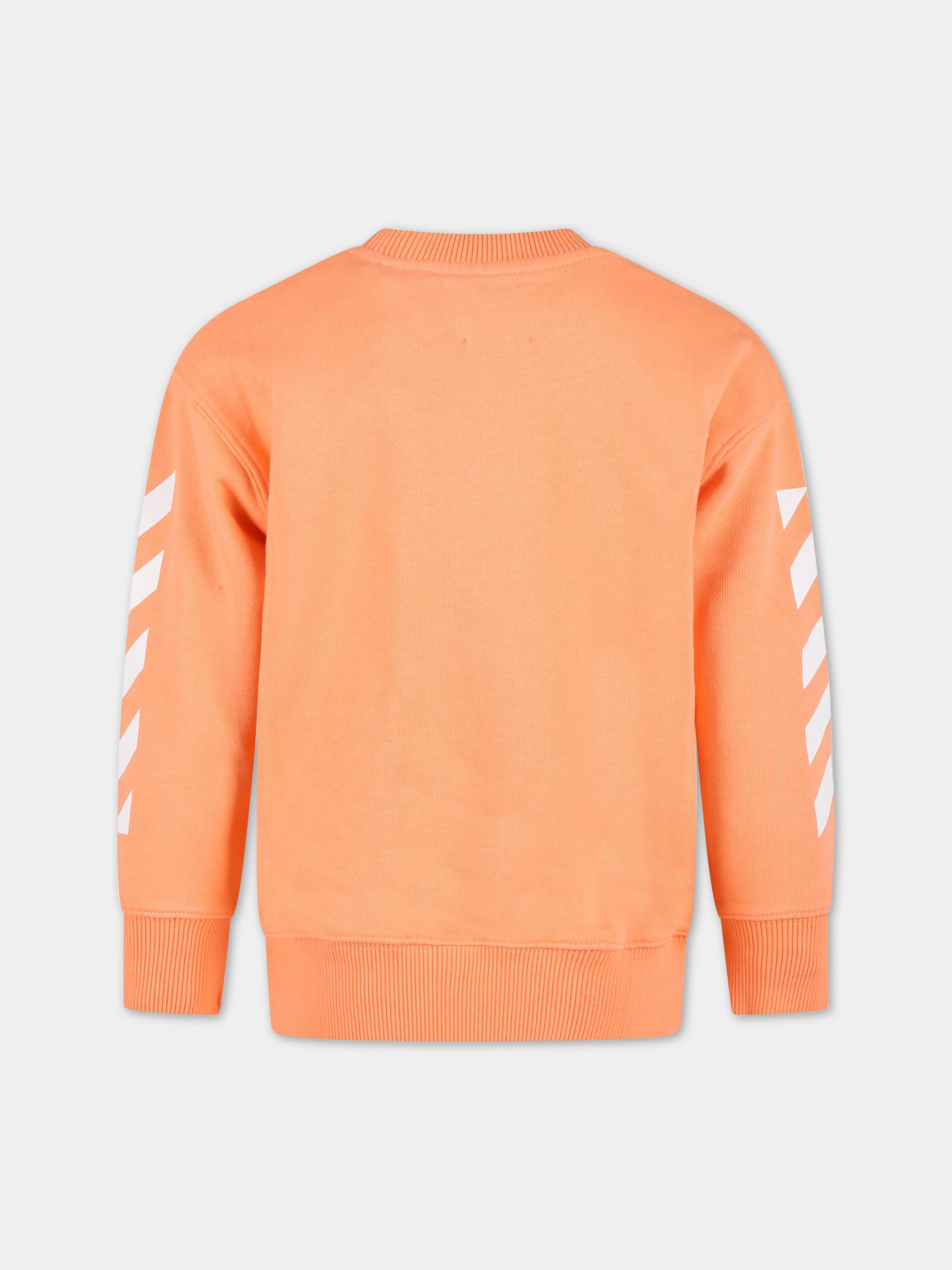 Felpa arancione per bambini con logo bianco,Off White,OGBA001S23FLE0022101