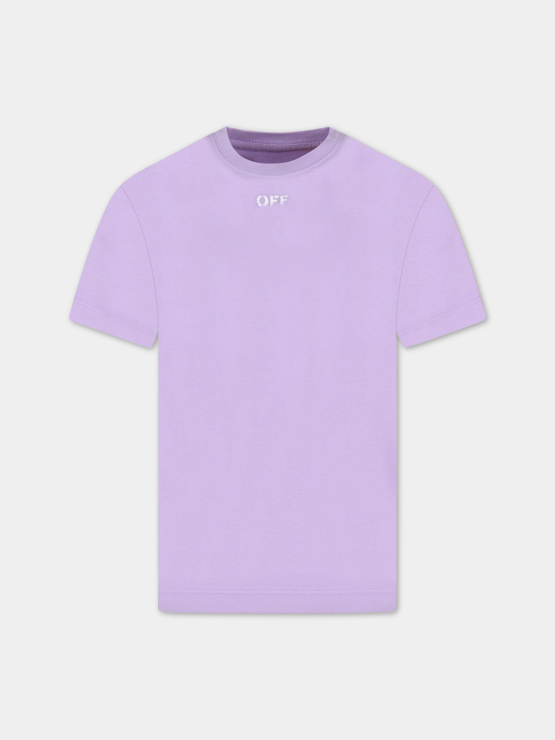 T-shirt viola per bambina con logo bianco,Off White,OGAA001S23JER0023601