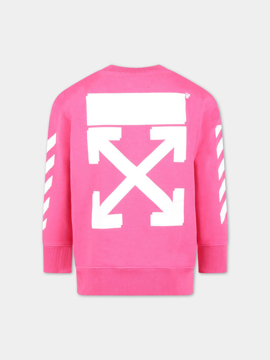 Felpa fucsia per bambina con logo bianco,Off White,OGBA001S23FLE0013201