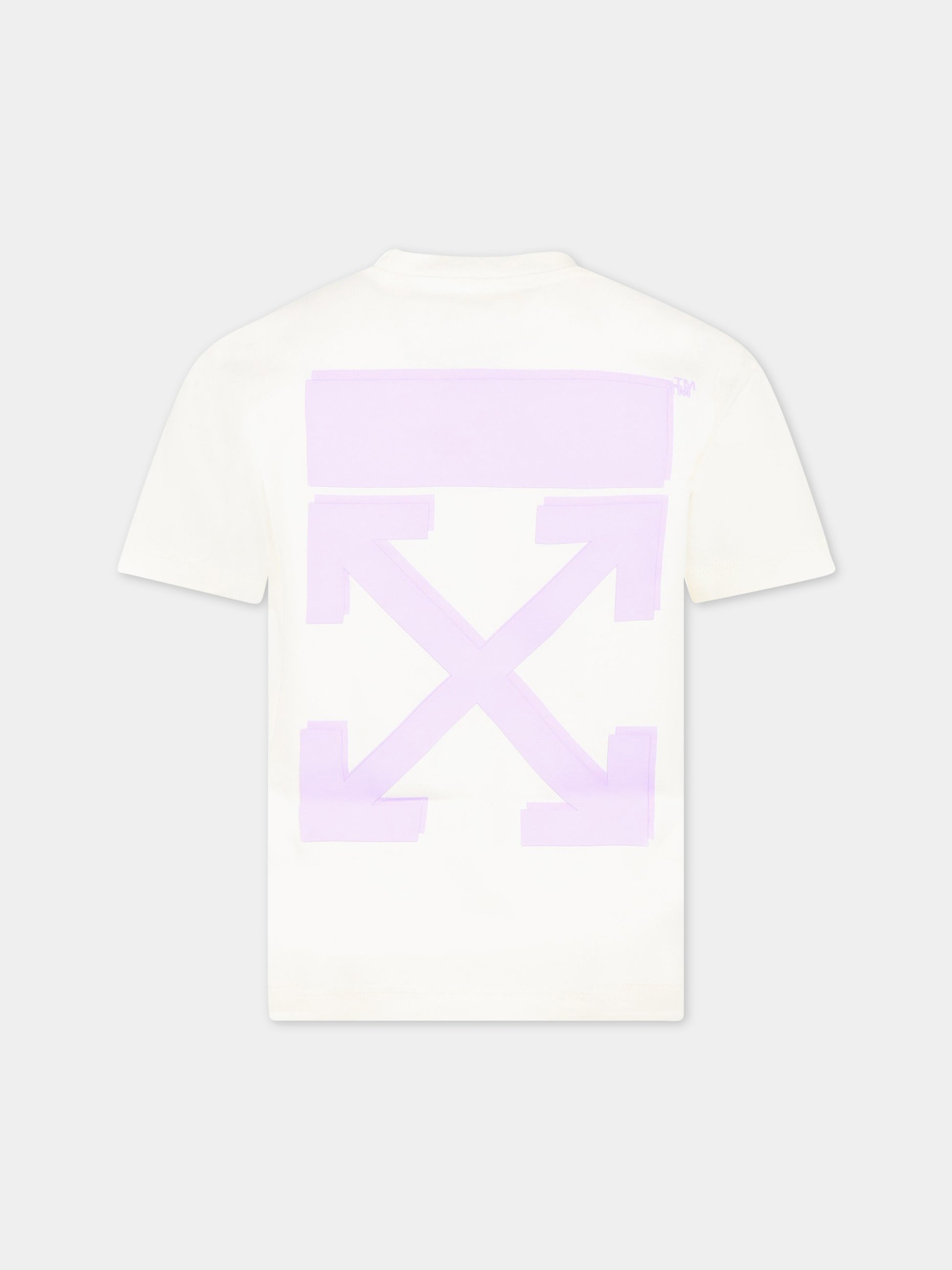T-shirt avorio per bambina con logo viola,Off White,OGAA001S23JER0010336