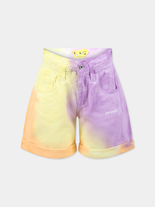 Shorts multicolor per bambina con logo,Off White,OGCB004S23FAB0018501