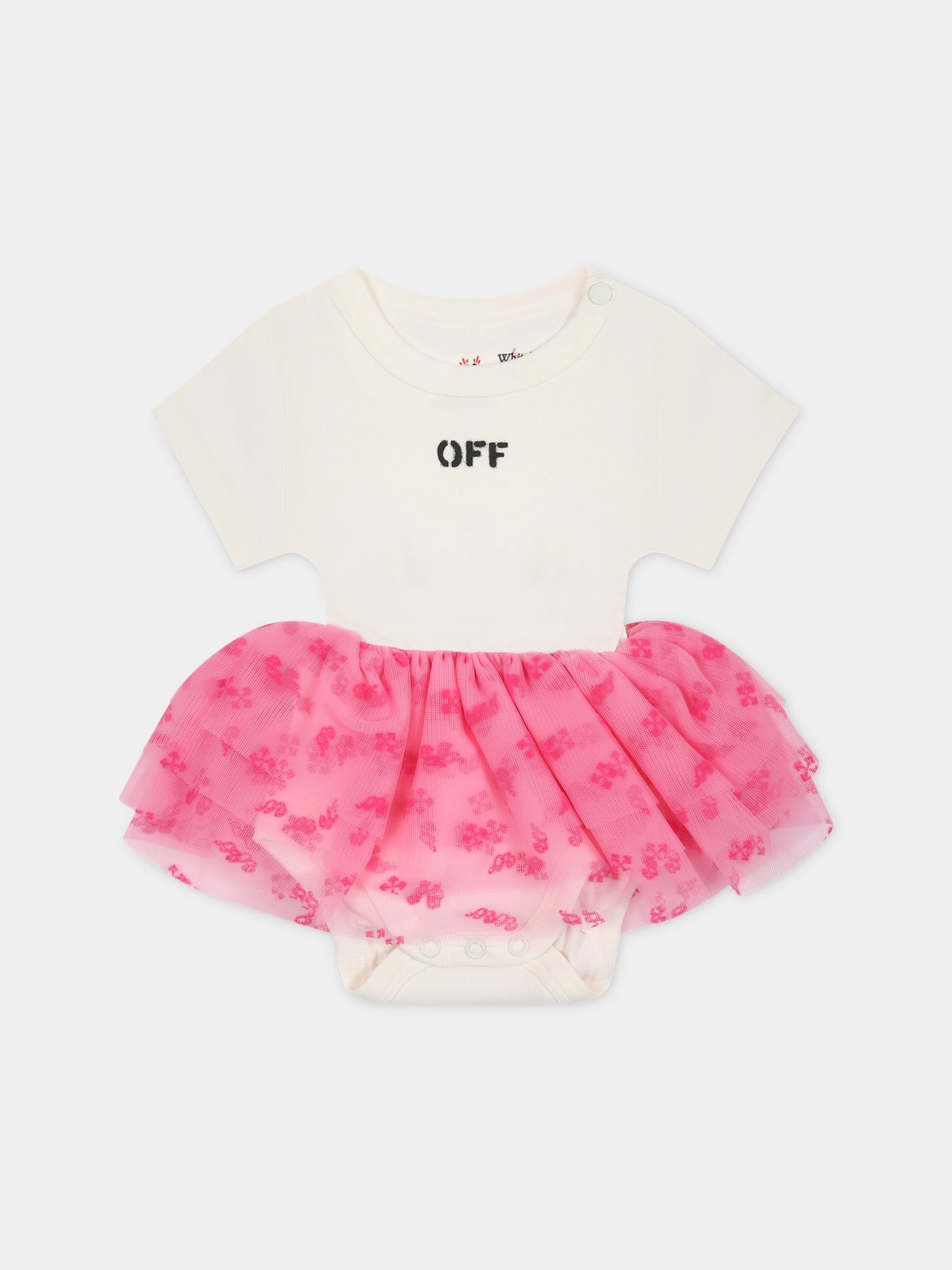 Vestito avorio per neonata con logo nero,Off White,OGXX003S23FAB0010330