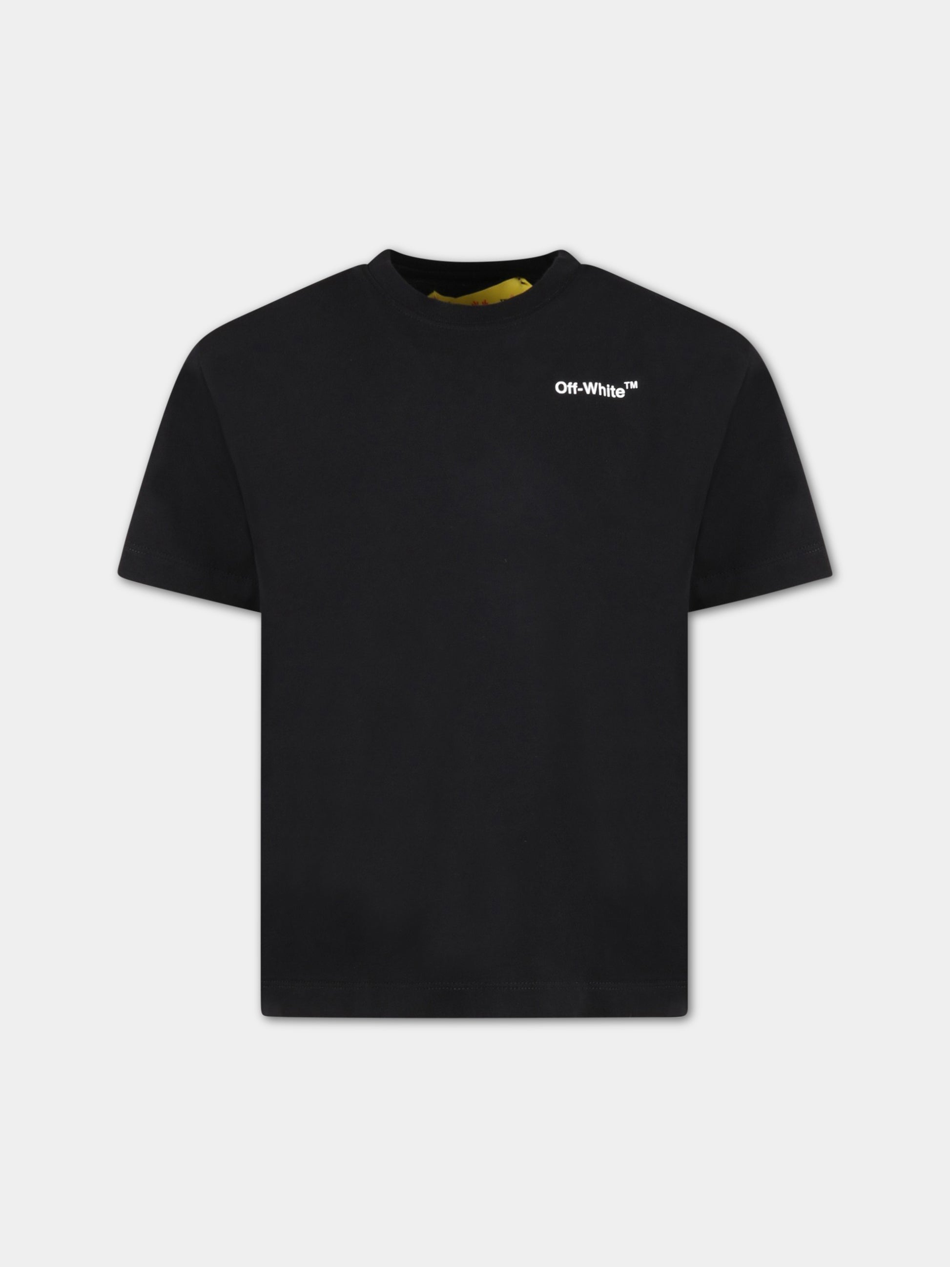 T-shirt nera per bambini con logo bianco,Off White,OBAA005C99JER0011018