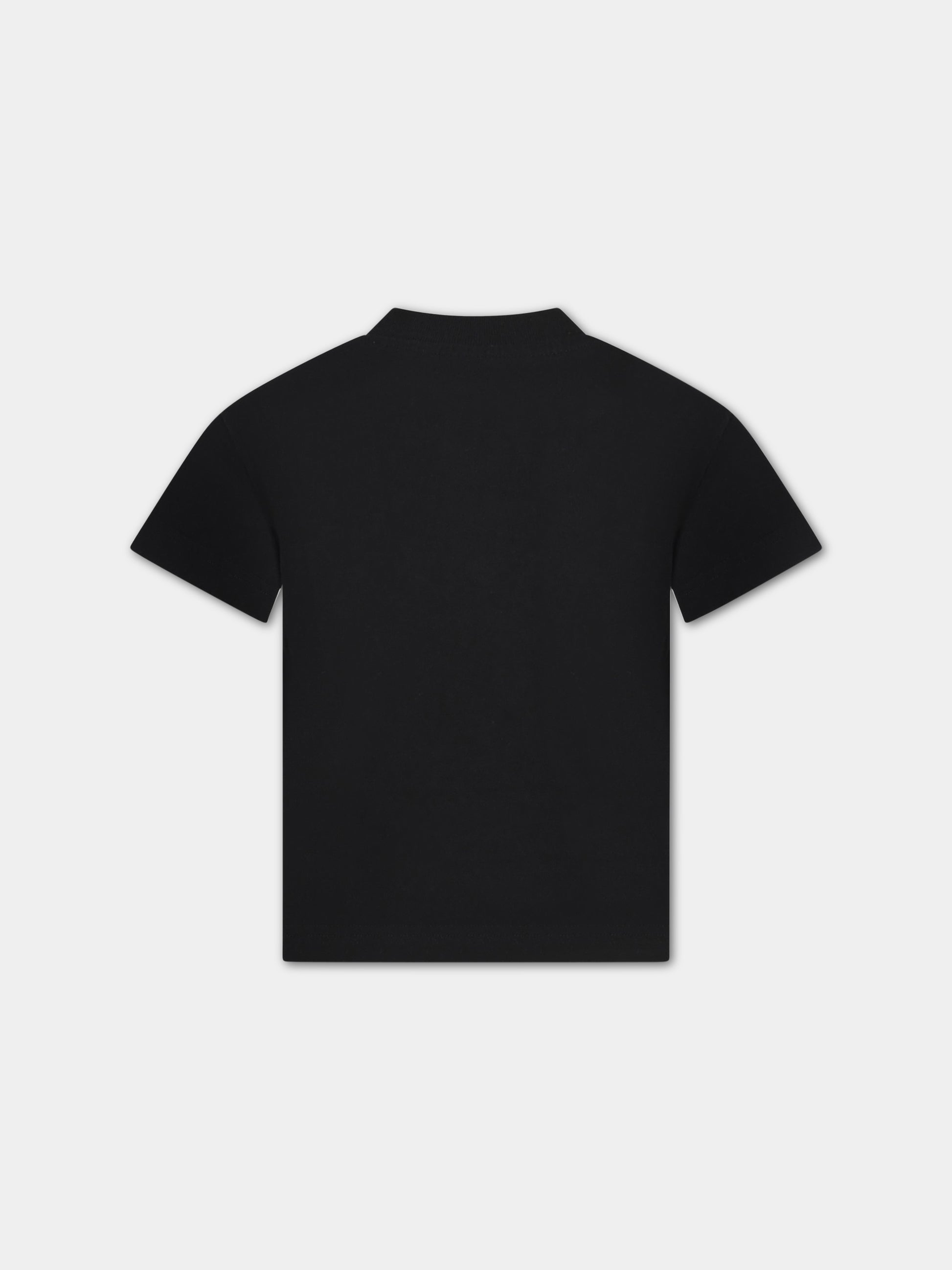 T-shirt nera per bambino con logo bianco e squalo,Palm Angels,PBAA003C99JER0031006