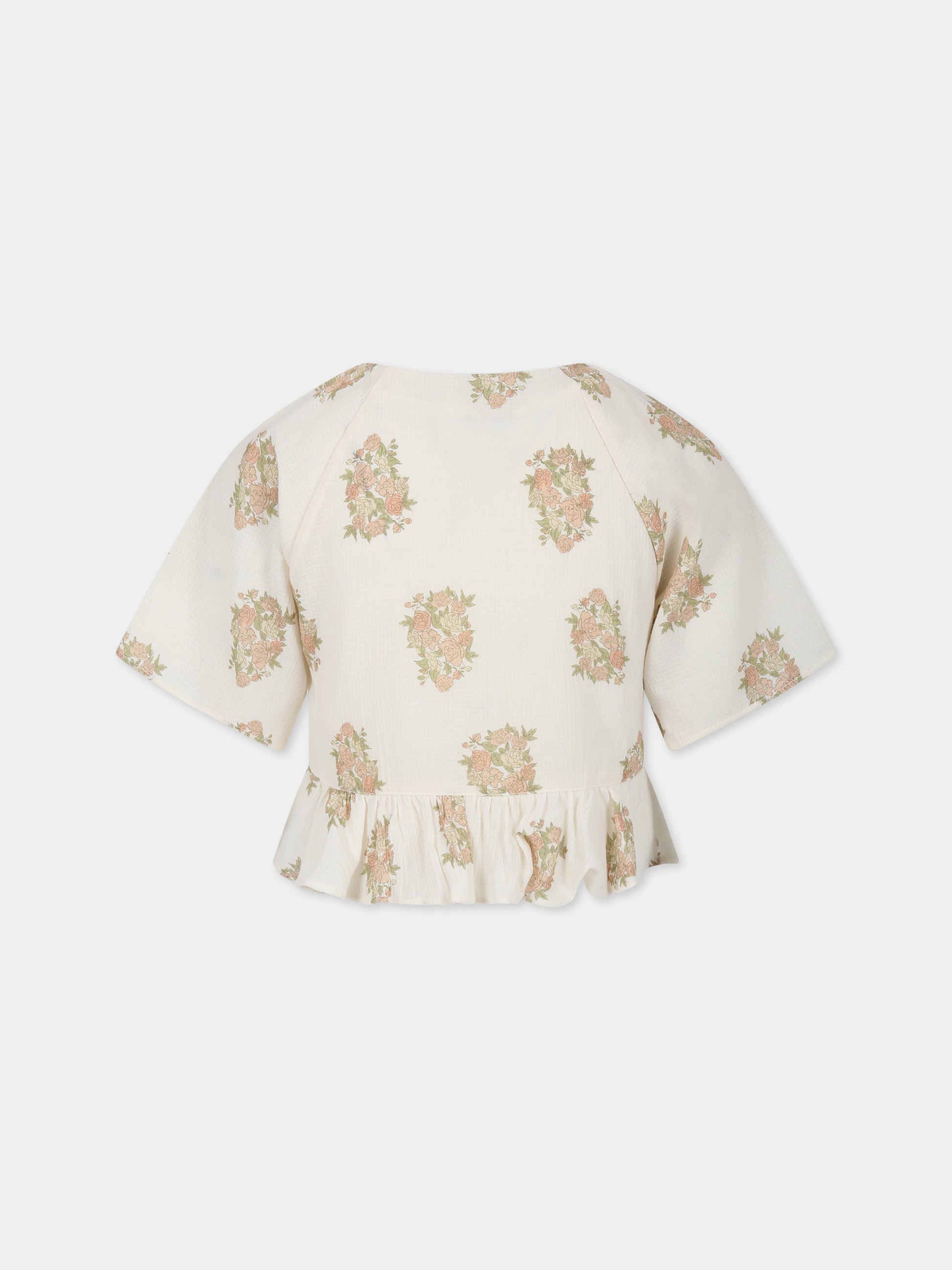 Camicia avorio per bambina con stampa fiori,The New Society,S23 K WV07 LORETTA