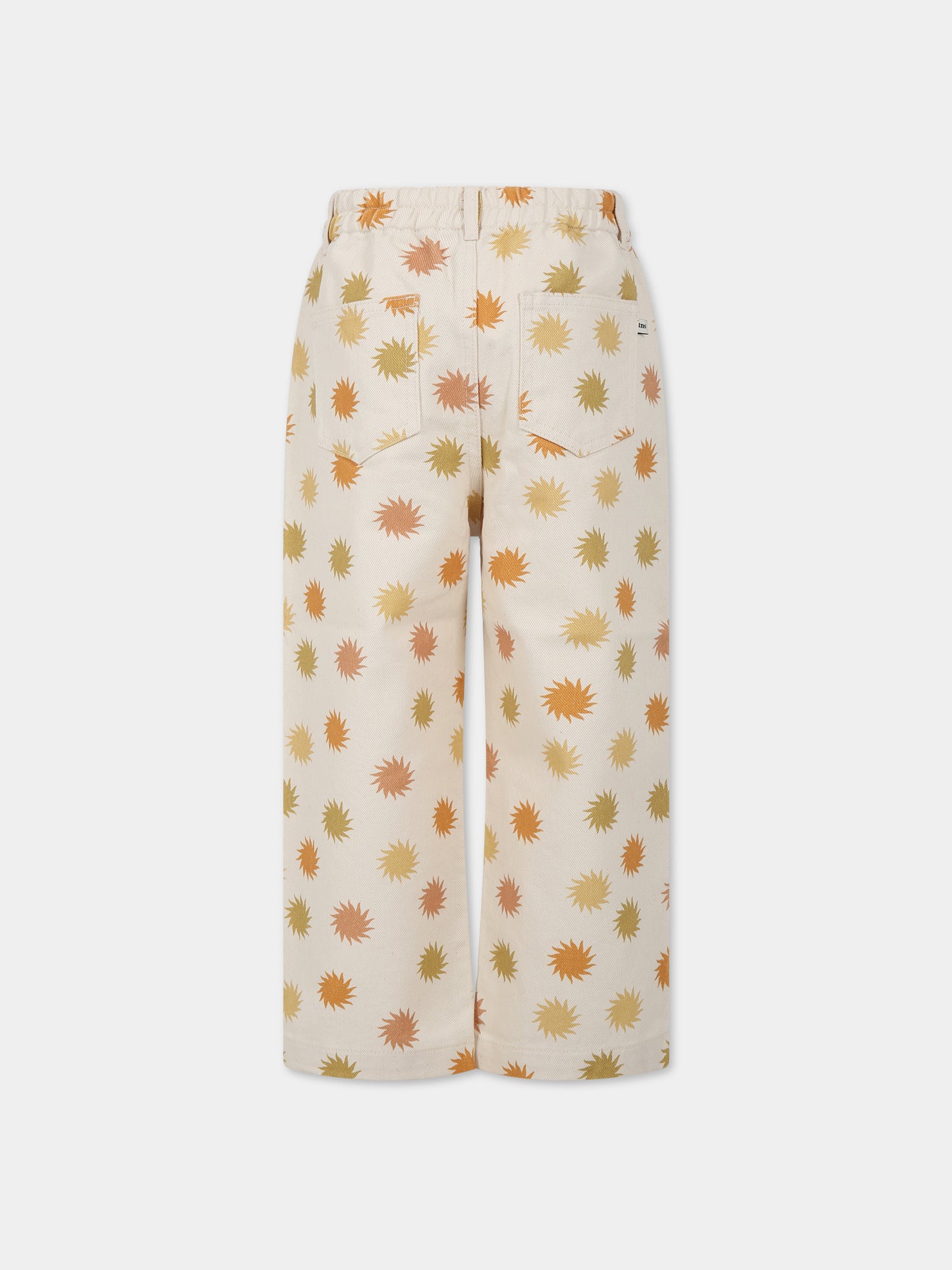 Pantaloni beige per bambini con stampa sole,The New Society,S23 K DN06 TRAMONTO